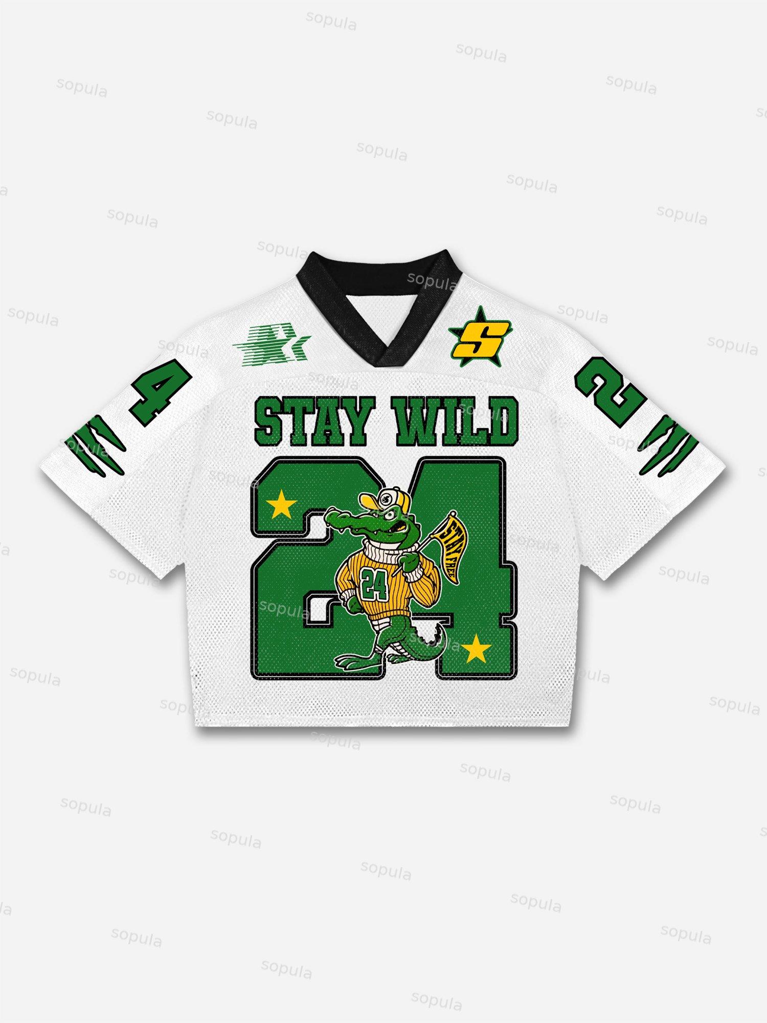 Stay Wild 24 Cartoon Animal Blokecore Mesh Football Jersey T-shirt Product Image