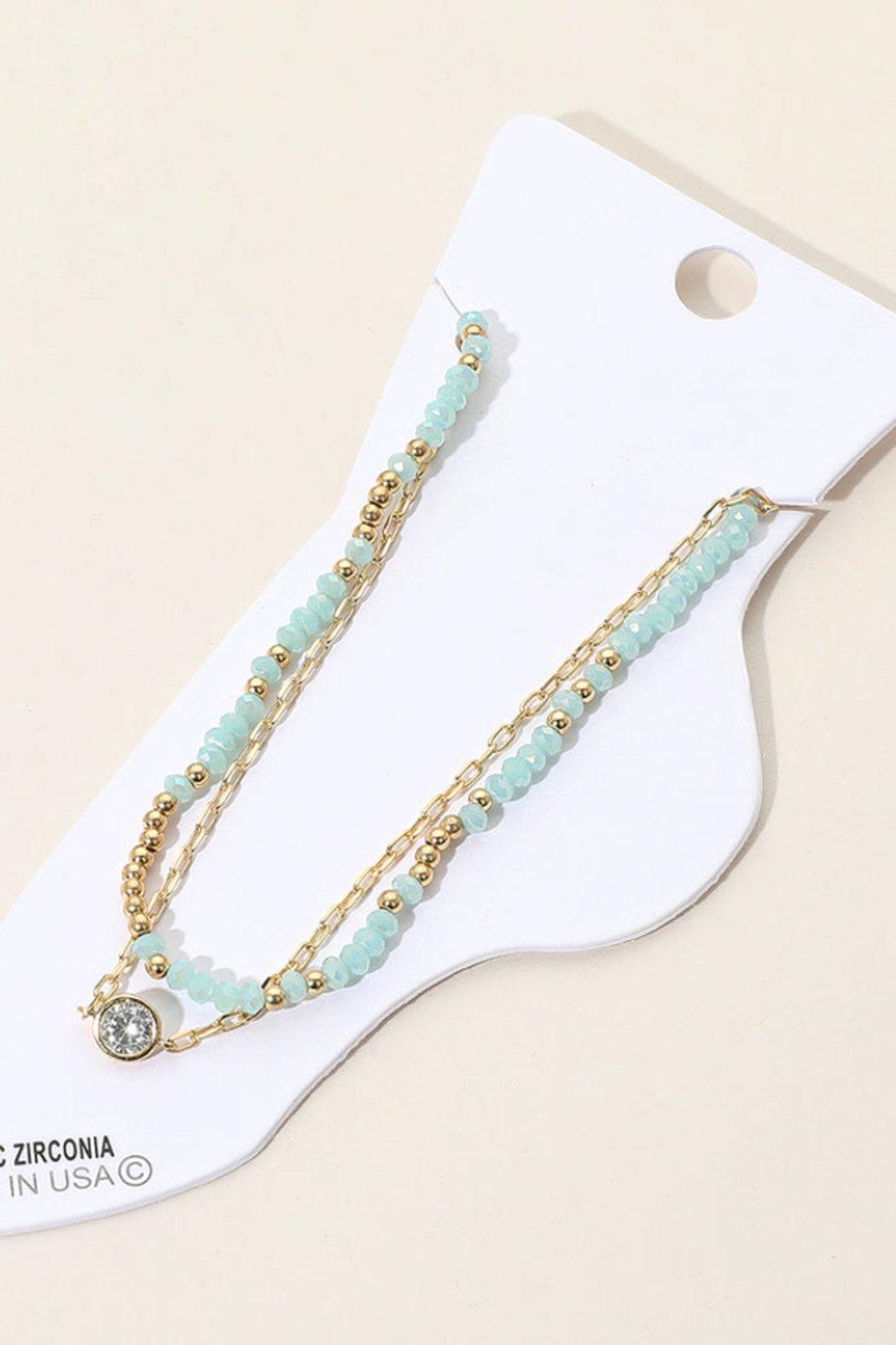 Bezel Accent Paperclip Chain Beaded Layered Anklet Product Image