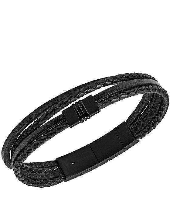 Fossil Men's Multi-Strand Black Leather Bracelet Product Image