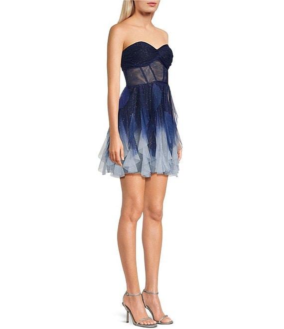 Pear Culture Strapless Sleeveless Corset Bodice Ombre Glitter Dress Product Image