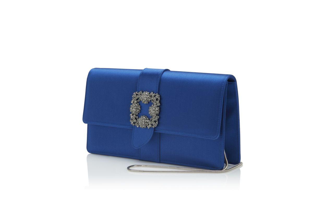 CAPRI Blue Satin Jewel Buckle Clutch Product Image