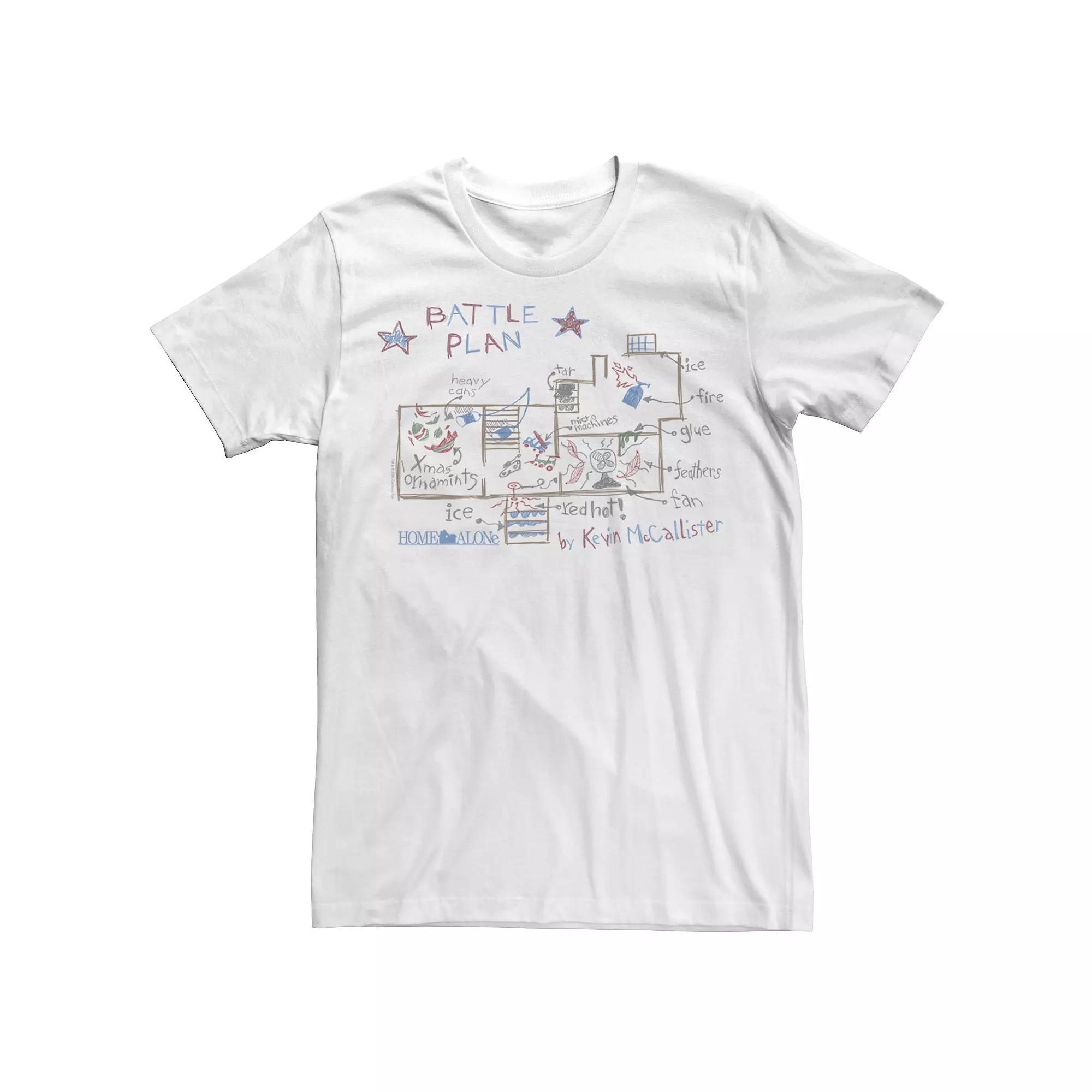 Men's Home Alone Battle Plan By Kevin McCallister Sketch Tee, Size: Large, White Product Image