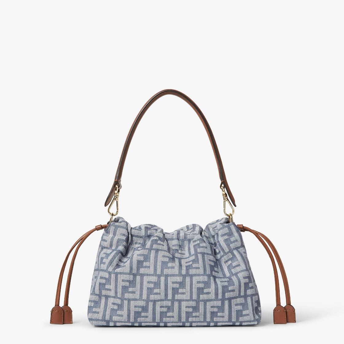 Mamma Baguette MediumBlue denim-effect FF jacquard bag Product Image