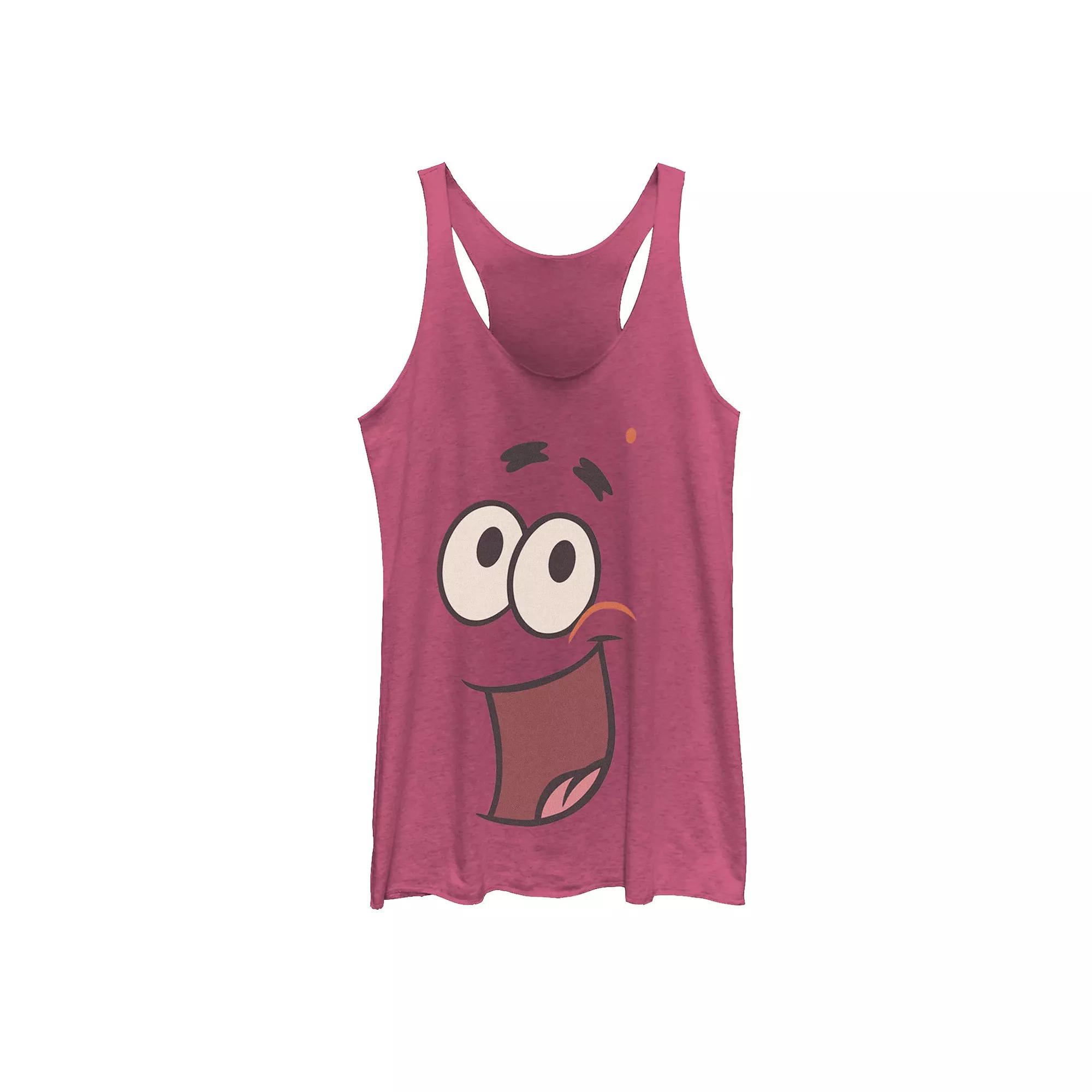 Juniors' SpongeBob SquarePants Patrick Starfish Big Face Racerback Graphic Tank Top, Girl's, Size: XS, Pink Grey Product Image