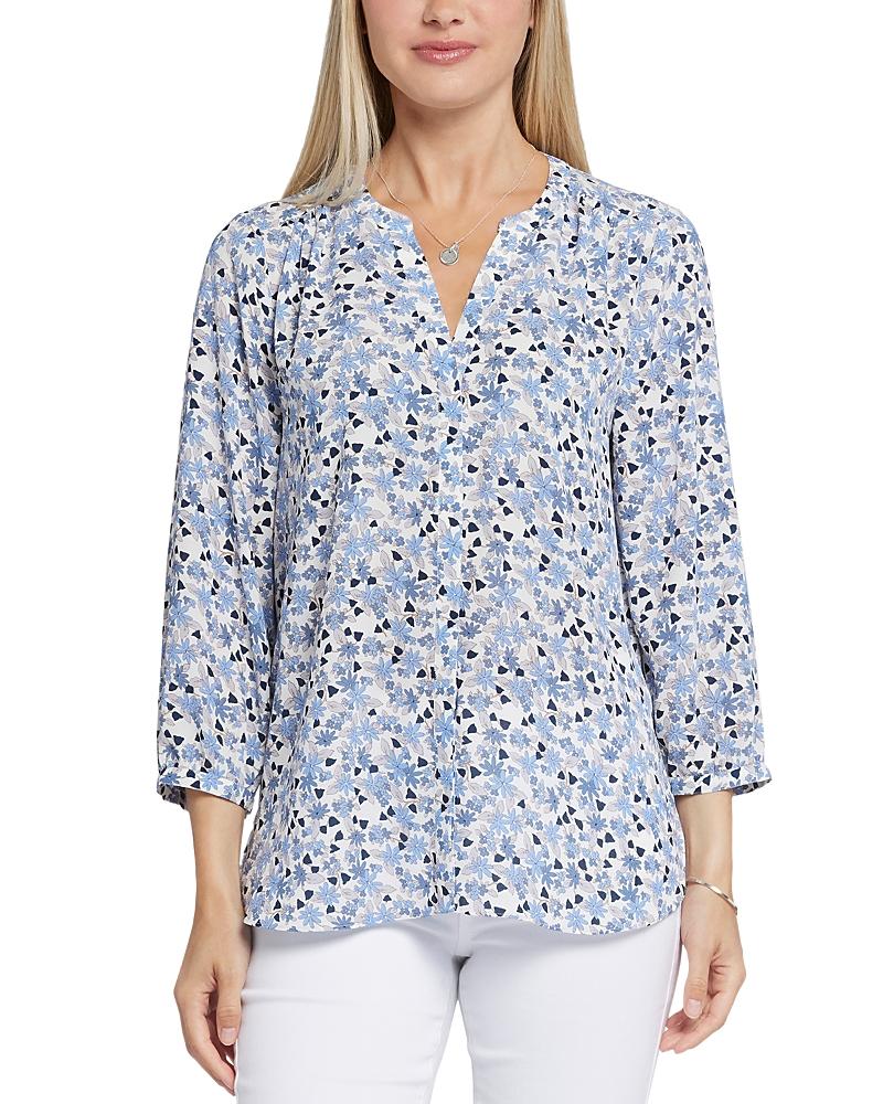 Nydj Three Quarter Sleeve Printed Pintucked Back Blouse Product Image