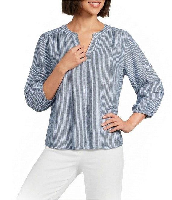 Westbound Stripe Print 3/4 Sleeve V-Neck Top Product Image