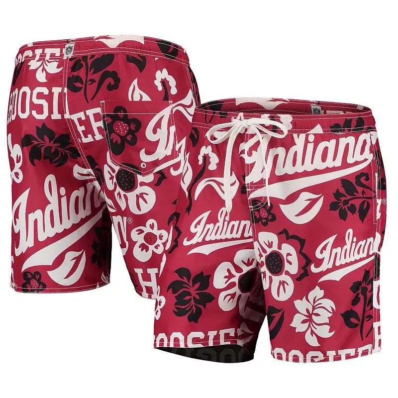 Men's Wes & Willy Crimson Indiana Hoosiers Floral Volley Logo Swim Trunks,  Product Image
