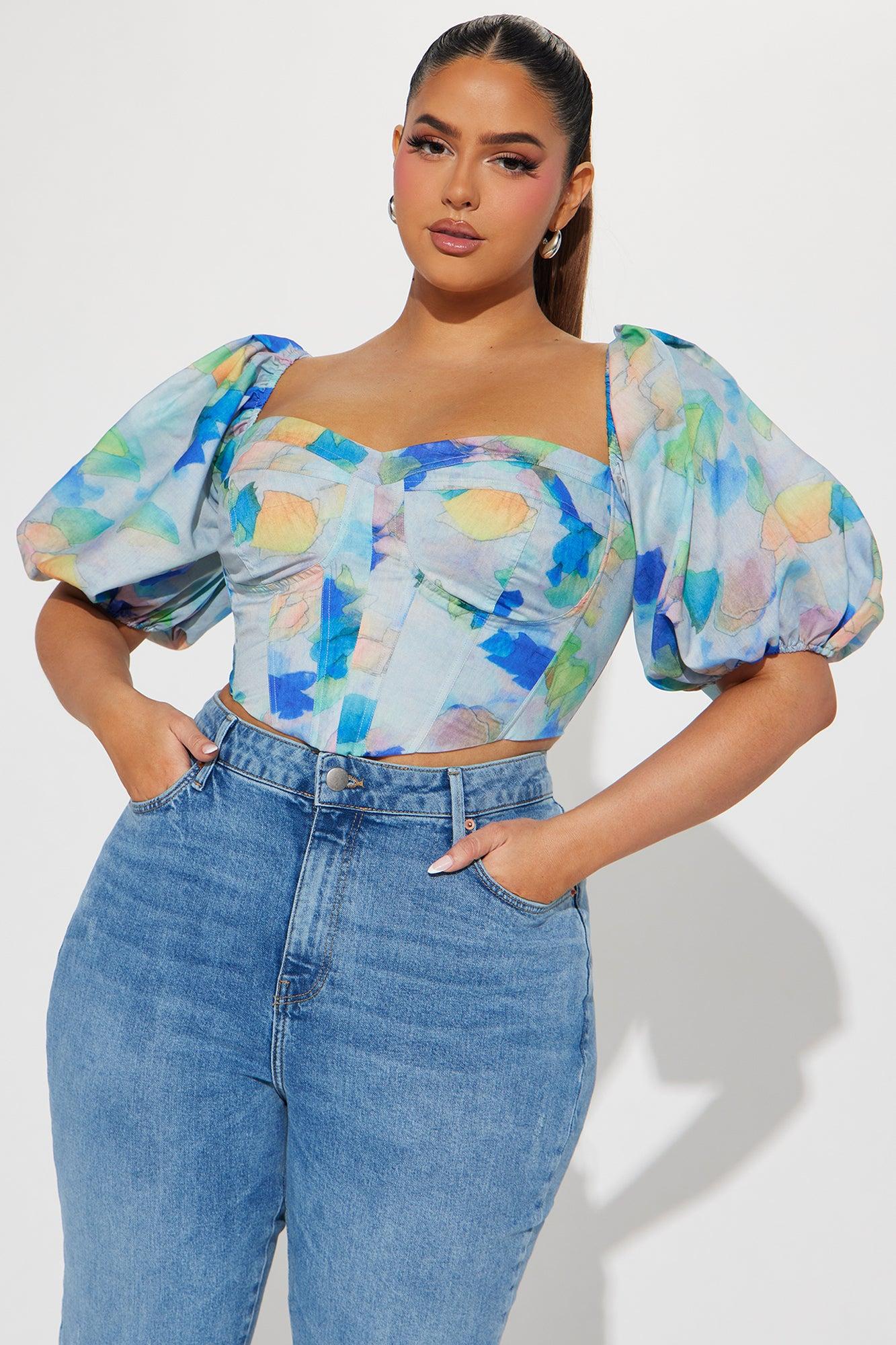 Watercolor Corset Top - Blue/combo Product Image