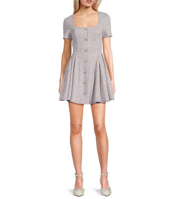 Honey and Rosie Printed Boucle Square Neck Short Sleeve Dress Product Image