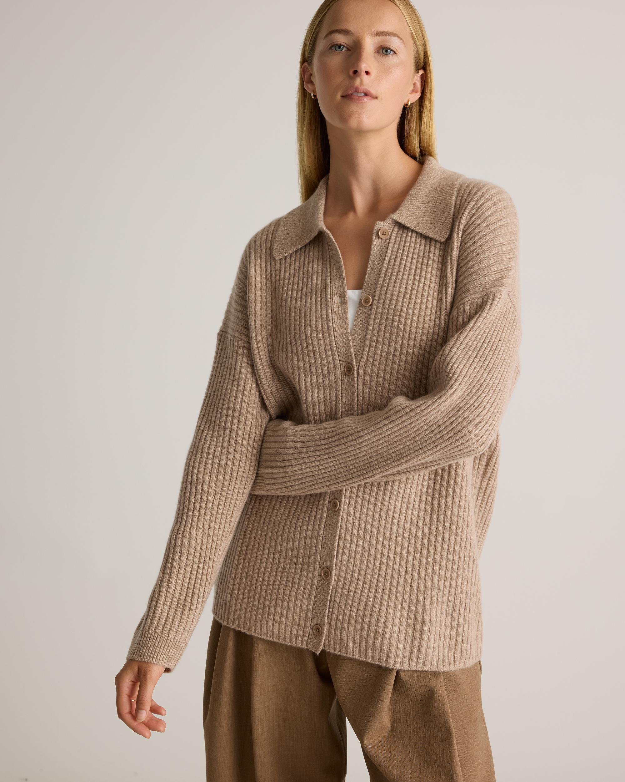 Quince | Women's Mongolian Cashmere Wide-Rib OverSized Collared Cardigan Sweater Product Image