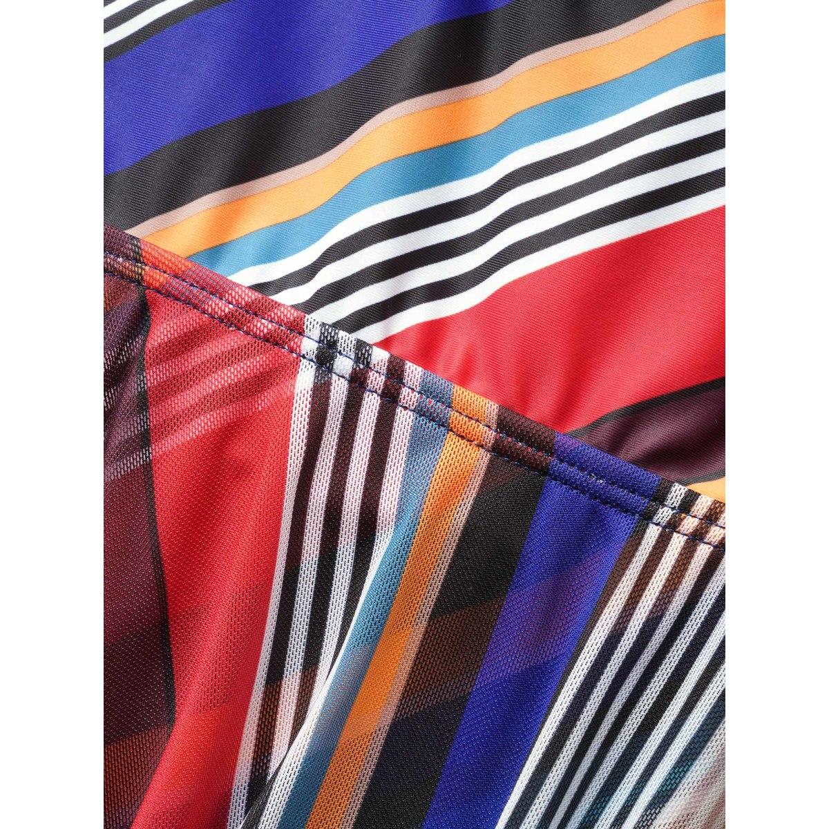 Plus Size Color Stripes Twist Hanky Hem Swim Dress Women's Swimwear Multicolor Beach Bodycon V-neck High stretch Curve Swim Dresses BloomChic 26/4X Product Image