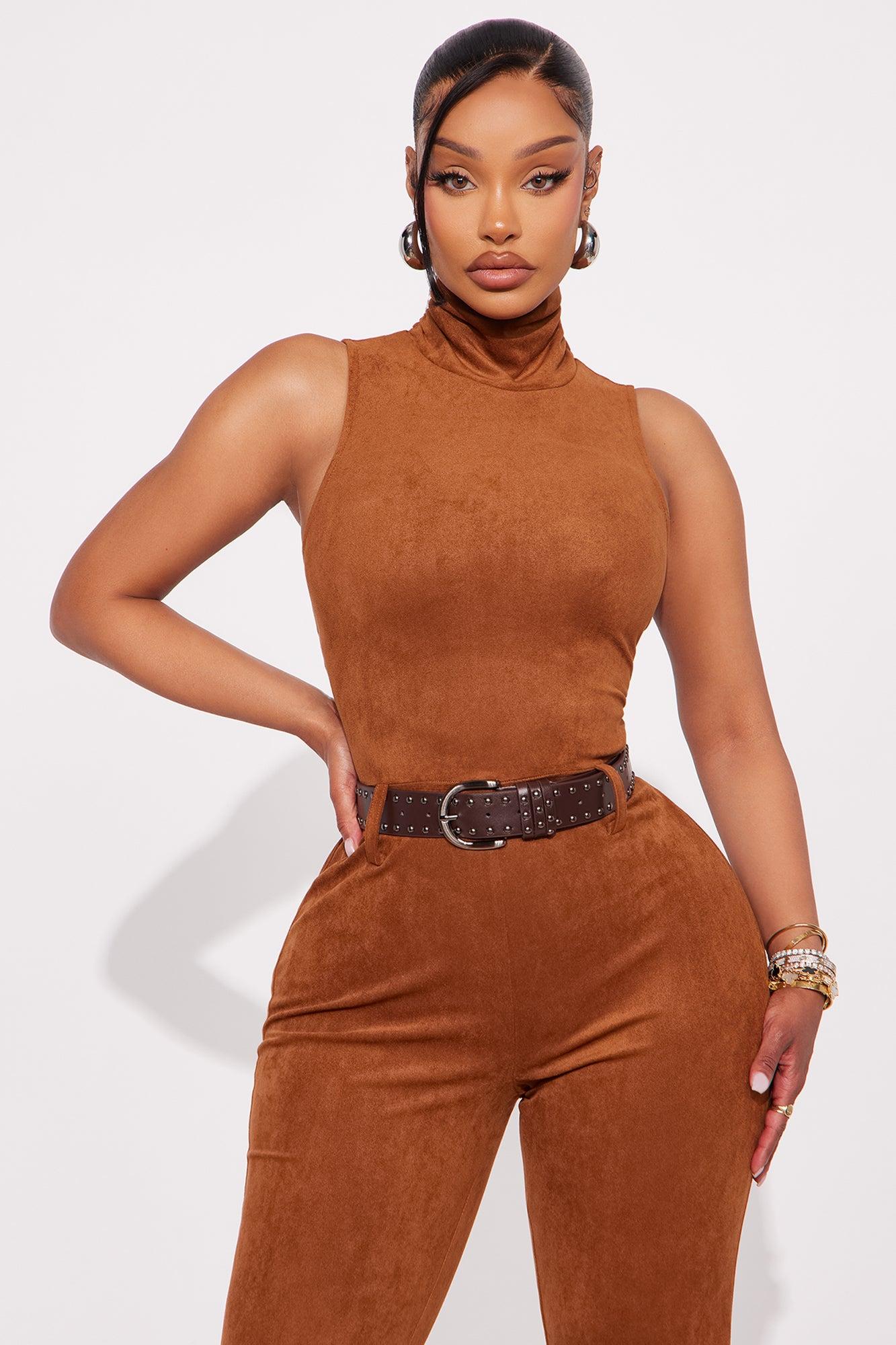 Jaylene Faux Suede Belted Jumpsuit - Camel Female Product Image