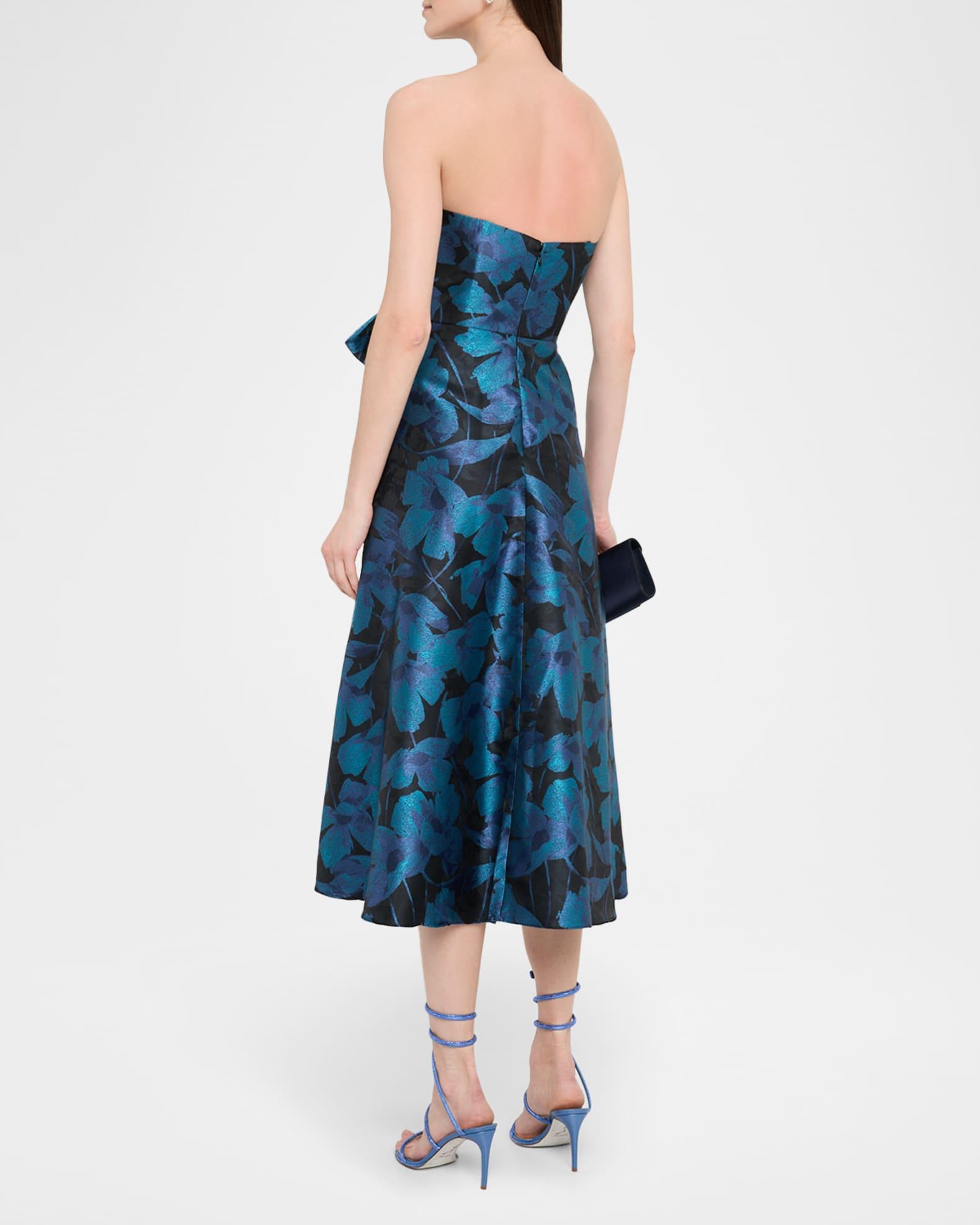 Strapless A-Line Floral Jacquard Midi Dress Product Image