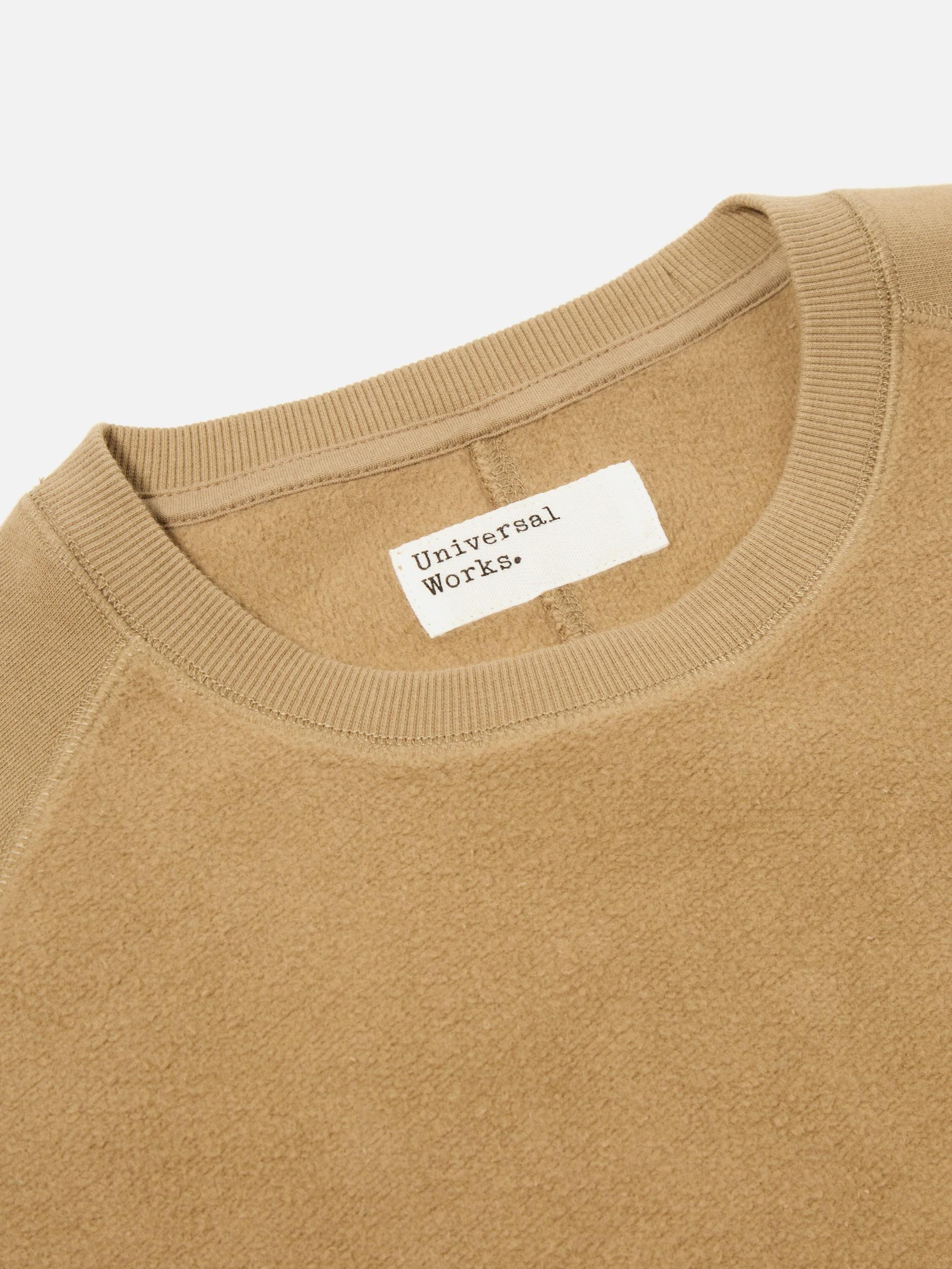 Universal Works Crew Sweat in Sand 'Hotel Deluxe' Embroidered Brush Back Product Image