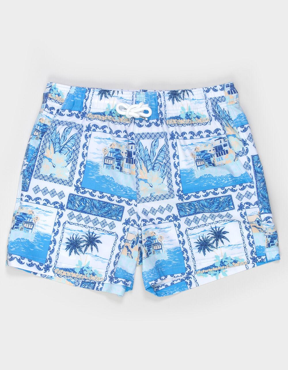 RSQ Mens Vacation Scene Swim Shorts - BLUE/WHITE Product Image