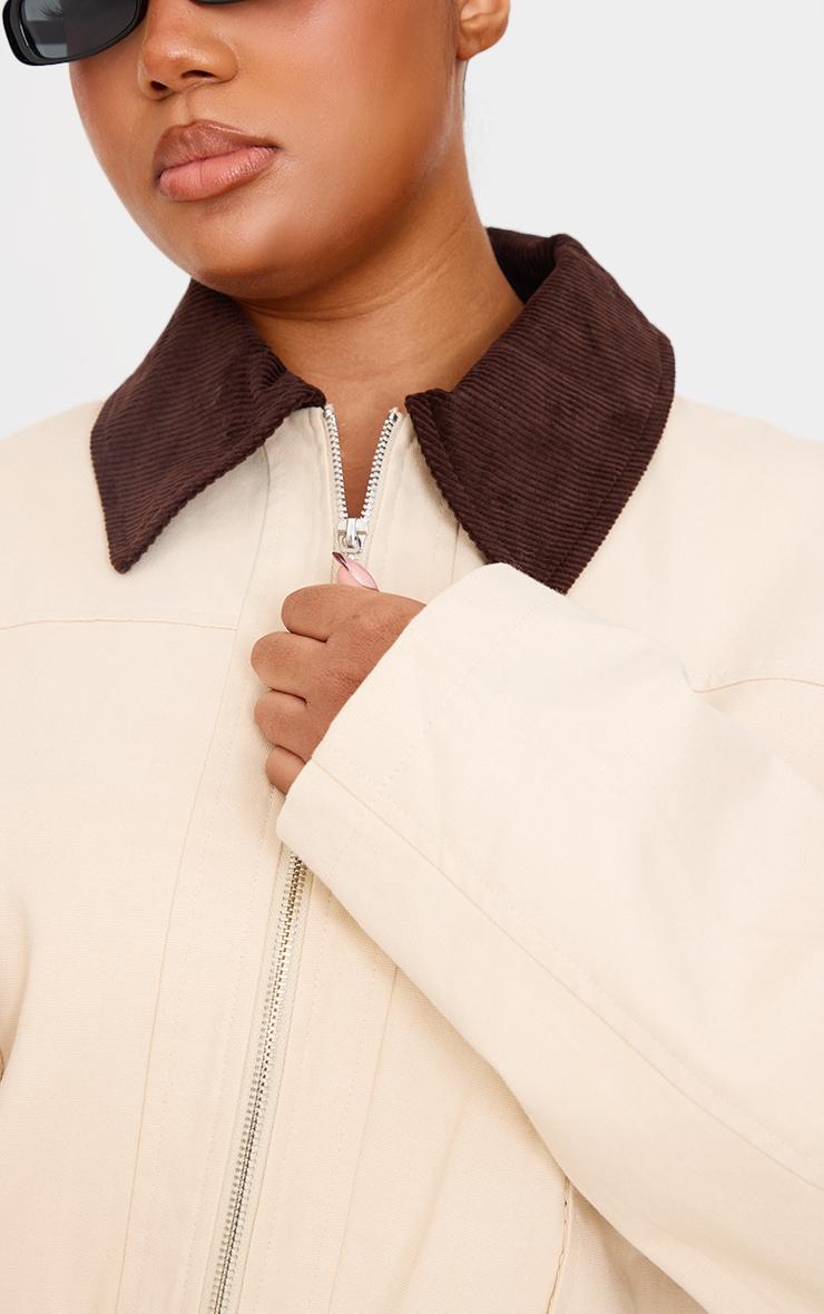 Plus Beige Contrast Collar Twill Jacket Product Image