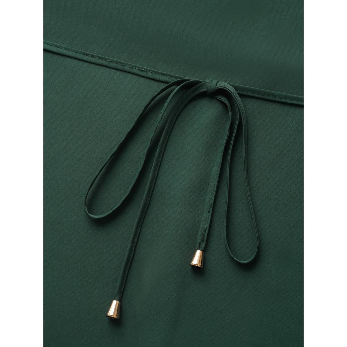 Plus Size Solid Boat Neck Dolman Sleeve Belted Dress DarkGreen Women Work From Home Belted Boat Neck Cap Sleeve Curvy BloomChic 14-16/1X Product Image