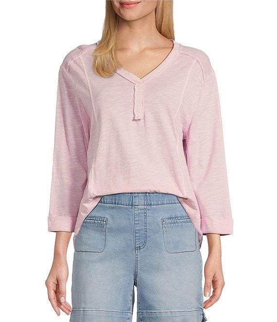 Westbound Rolled 3/4 Sleeve Faux Henley Top Product Image