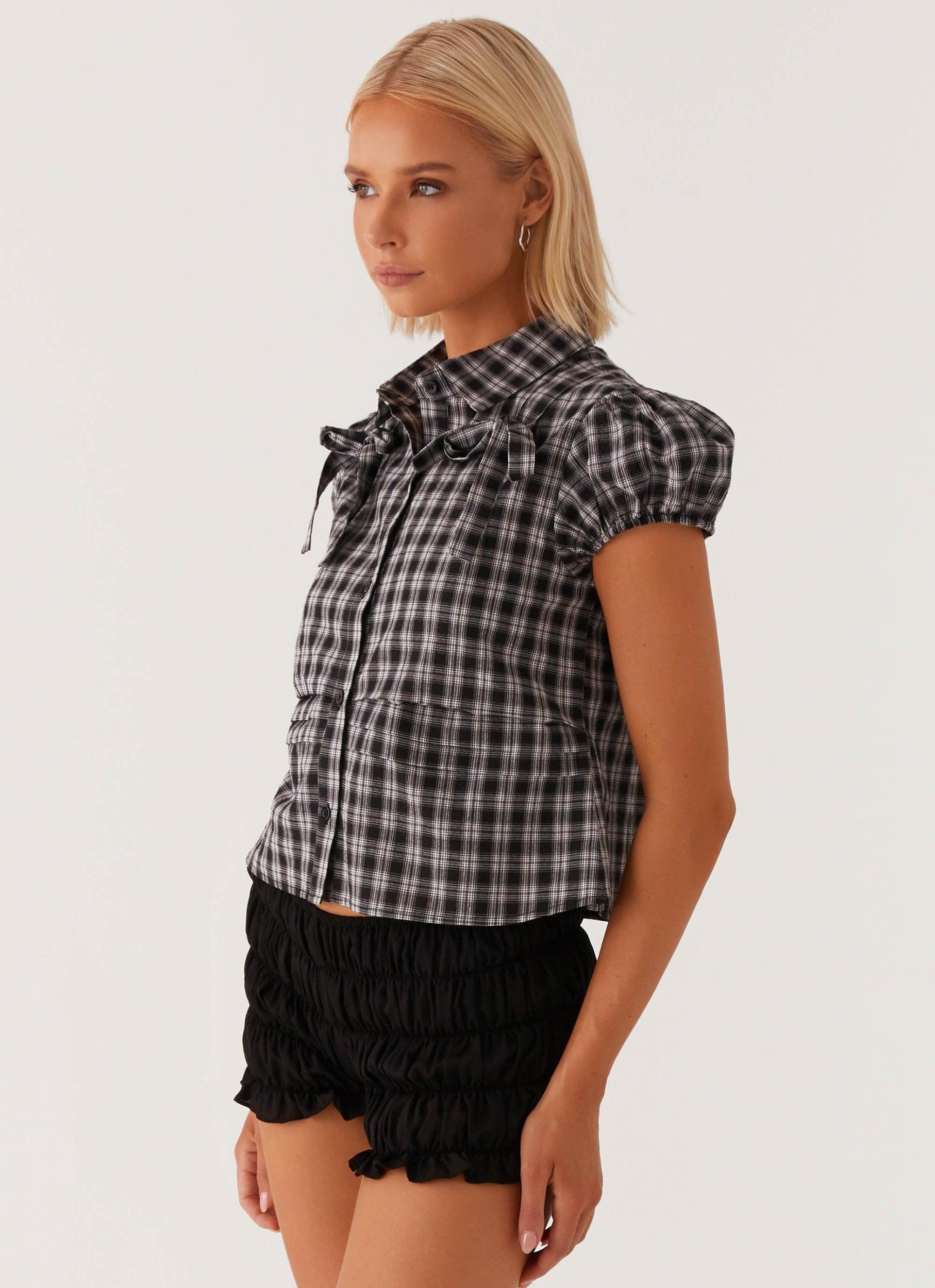 Lorraine Puff Sleeve Top - Black White Check Product Image