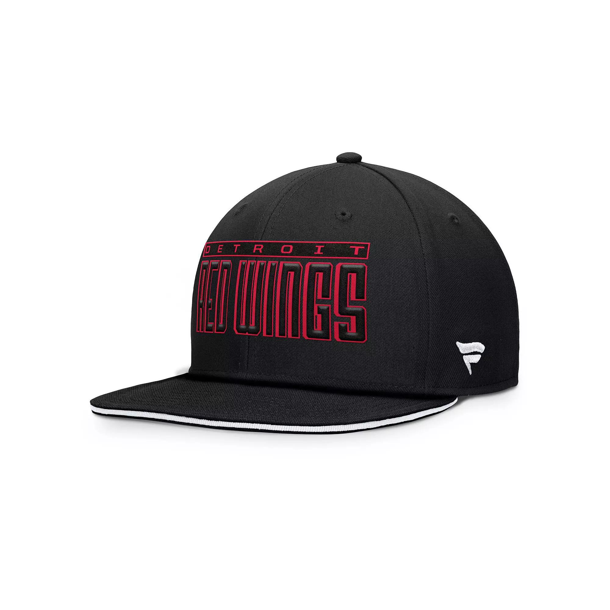 Men's Fanatics Black Detroit Red Wings Fundamental Gino Stack Text Snapback Hat Product Image