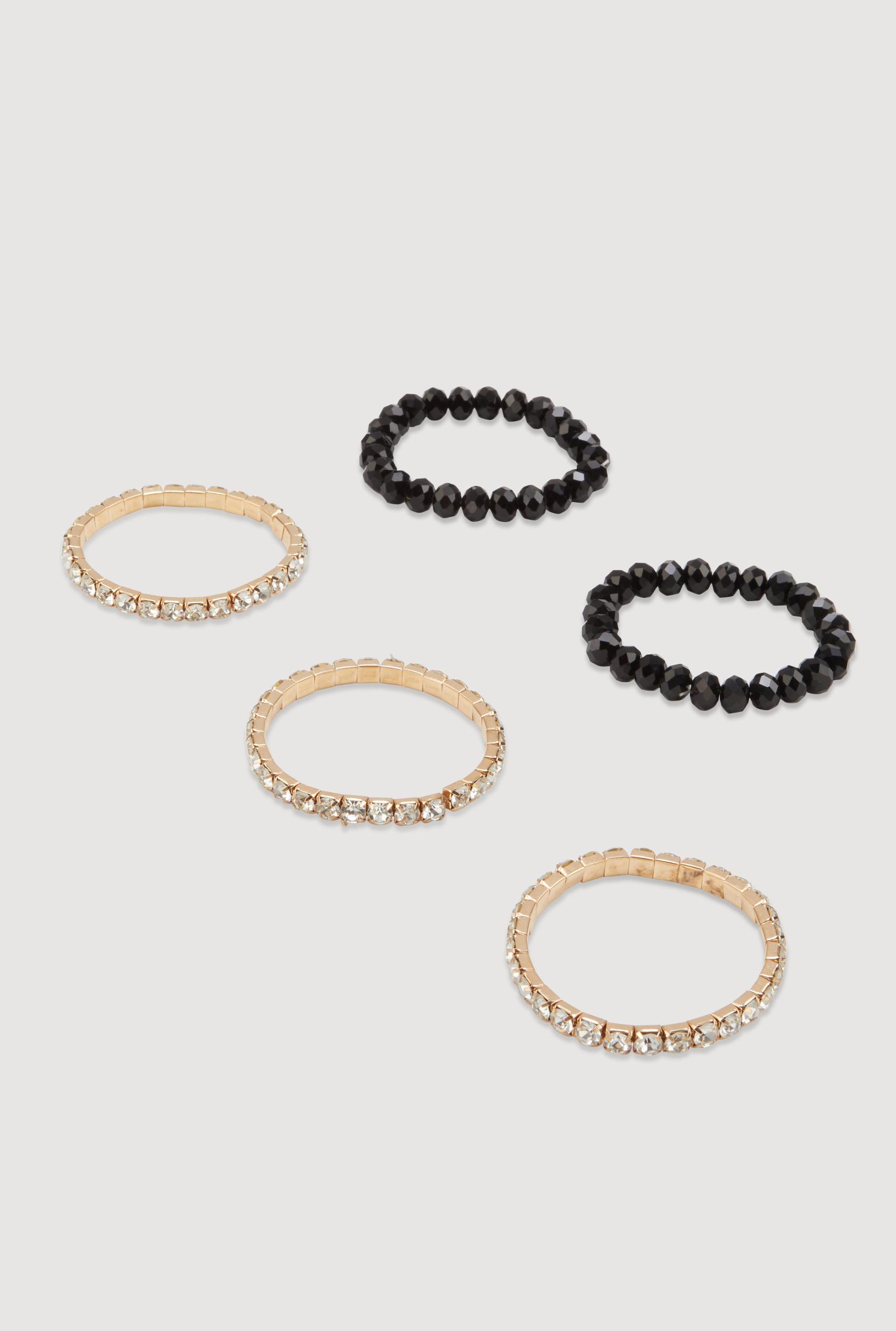 Rhinestone Beaded Stretch Bracelets Set of 5 Male Product Image