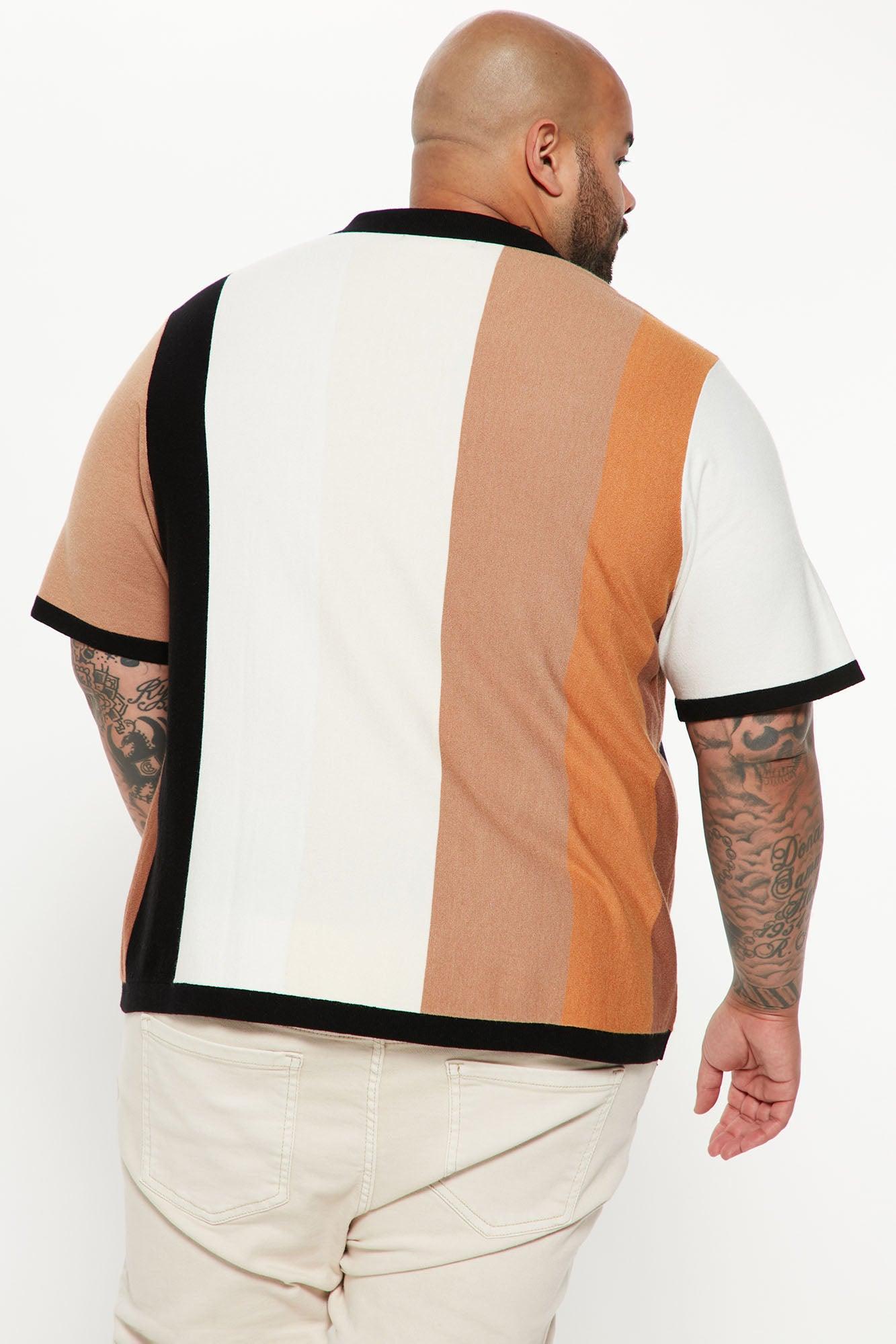 Levels Striped Short Sleeve Knit Polo - Brown/combo Product Image