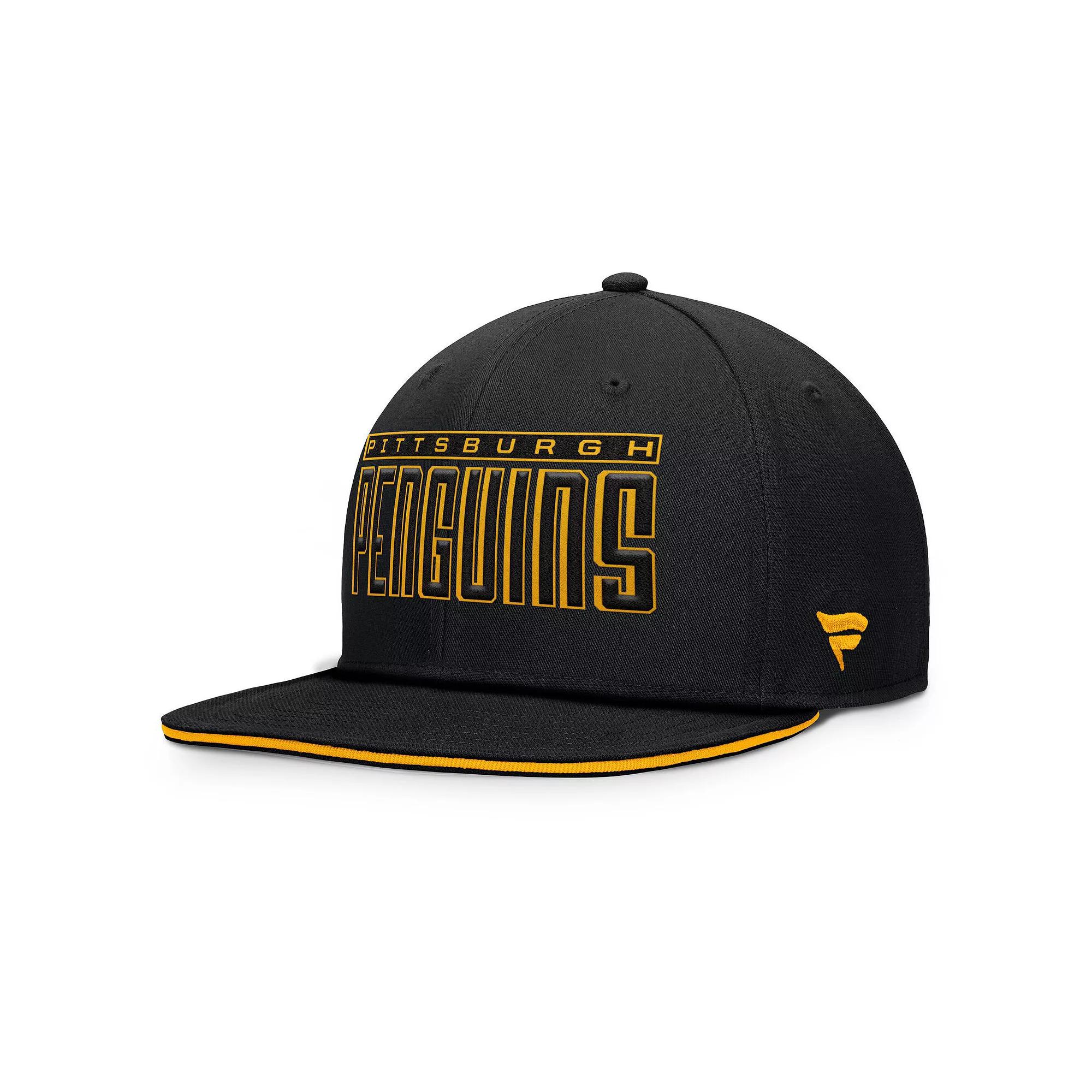 Men's Fanatics Black Pittsburgh Penguins Fundamental Gino Stack Text Snapback Hat Product Image