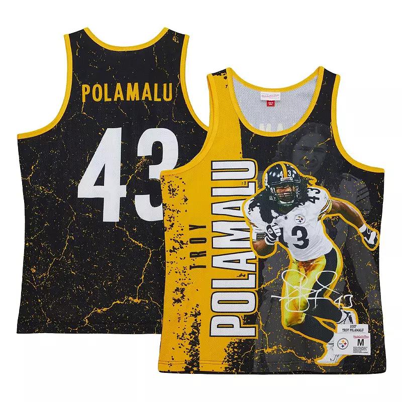Men's Mitchell & Ness Troy Polamalu Black Pittsburgh Steelers 2007 Player Burst Tank Top, Size: Large Product Image