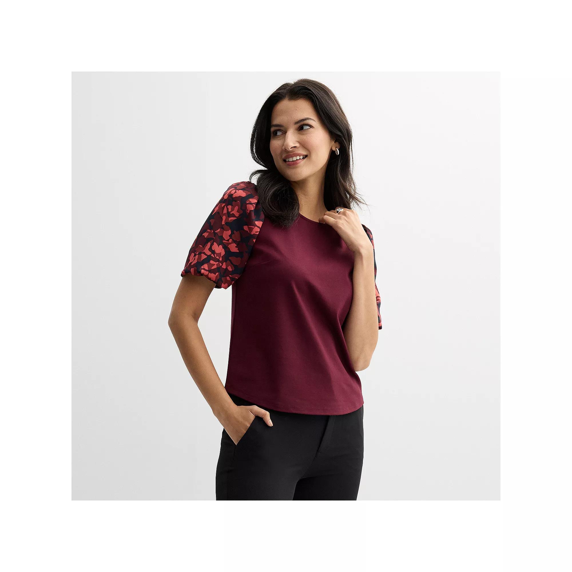 Women's Nine West Ponte Puff Sleeve Top, Size: XXL, Pink Foliage Product Image