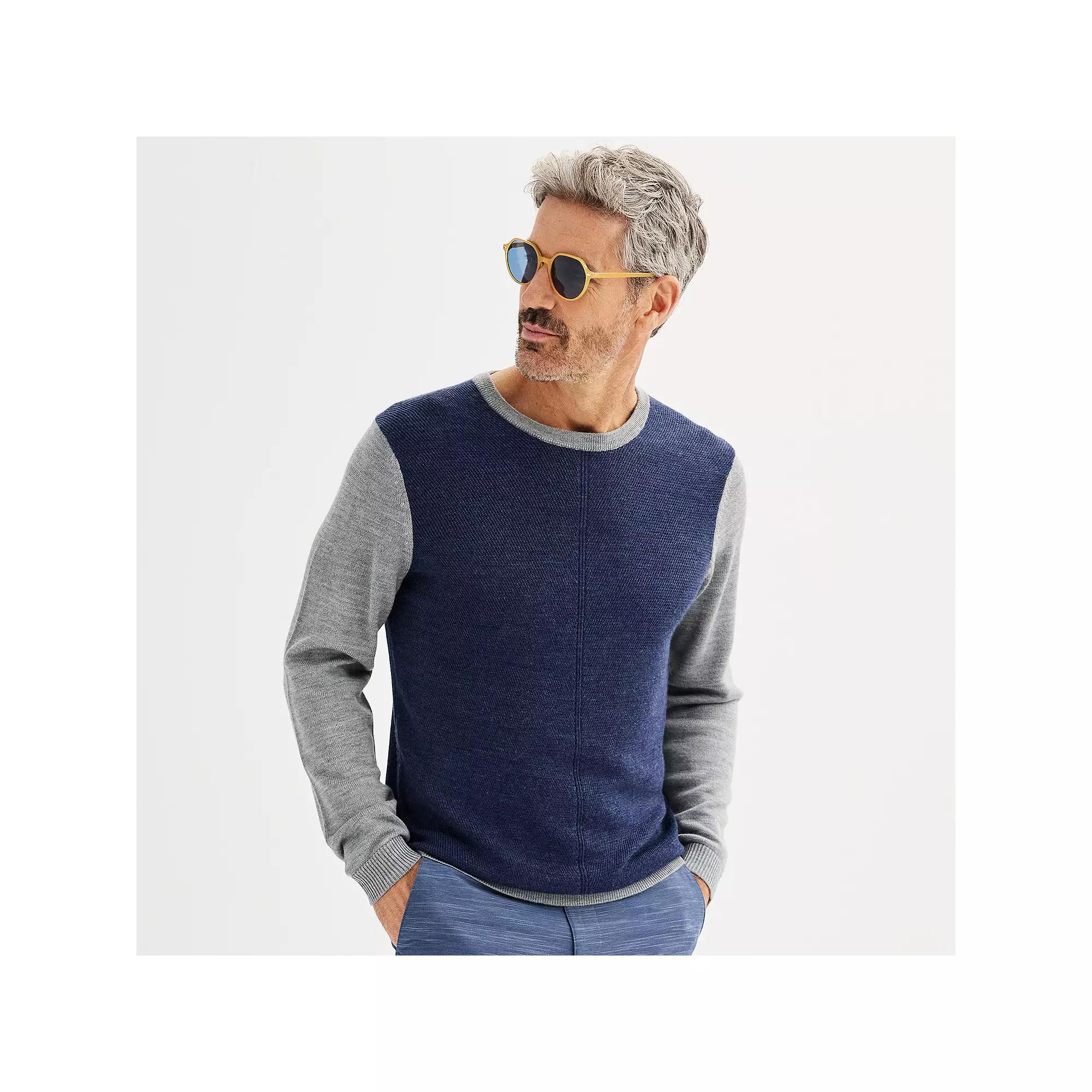 Men's Apt. 9® Merino Wool Textured Colorblock Sweater, Size: Small, Blue Product Image
