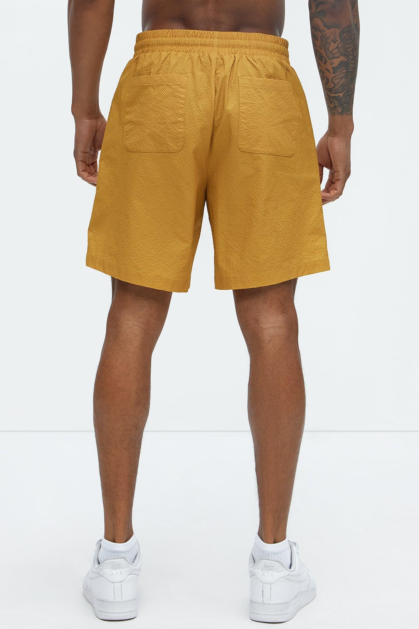 Waffle Crinkled Shorts - Yellow Product Image