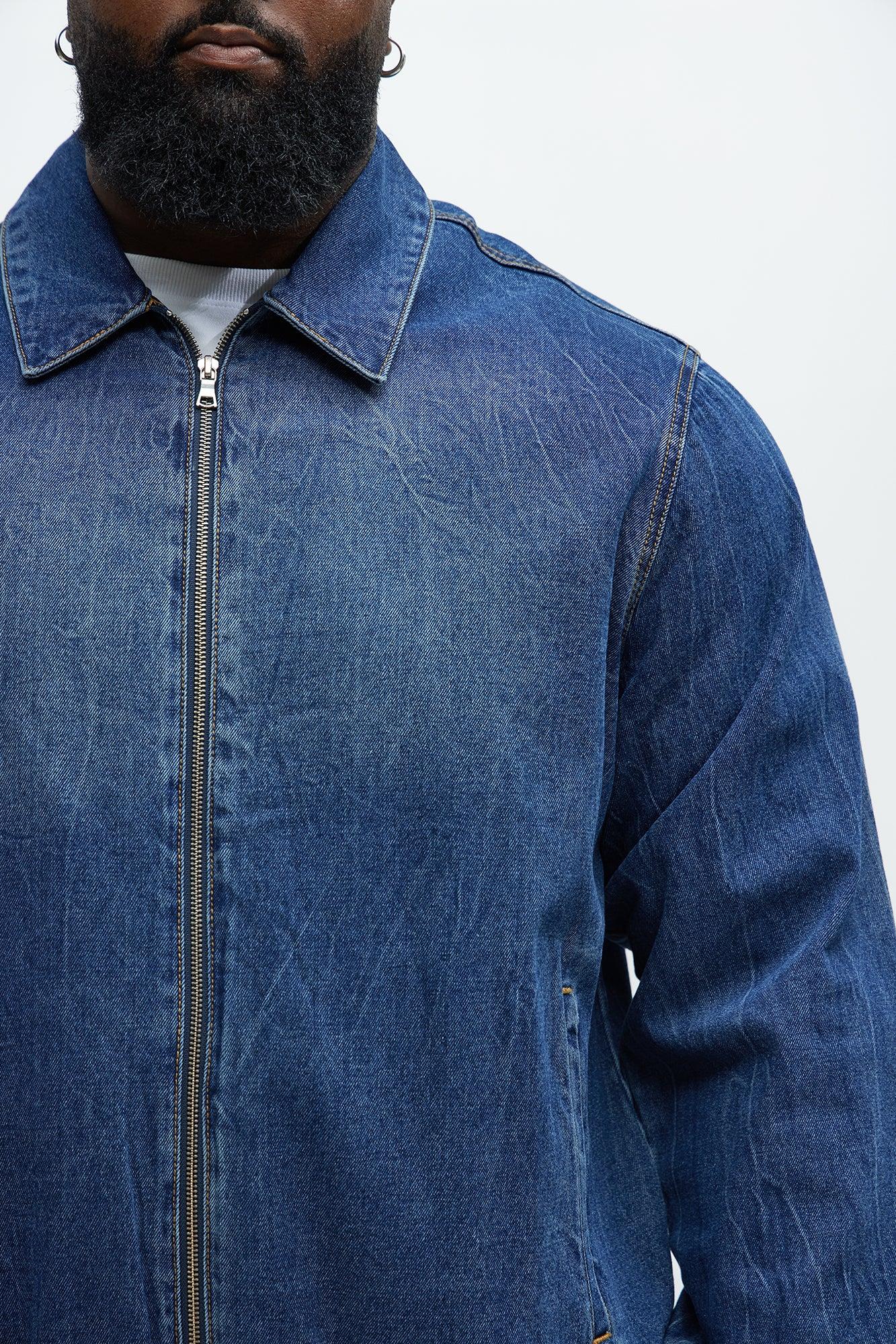 Elastic Waist Vintage Style Denim Jacket - Dark Wash Product Image