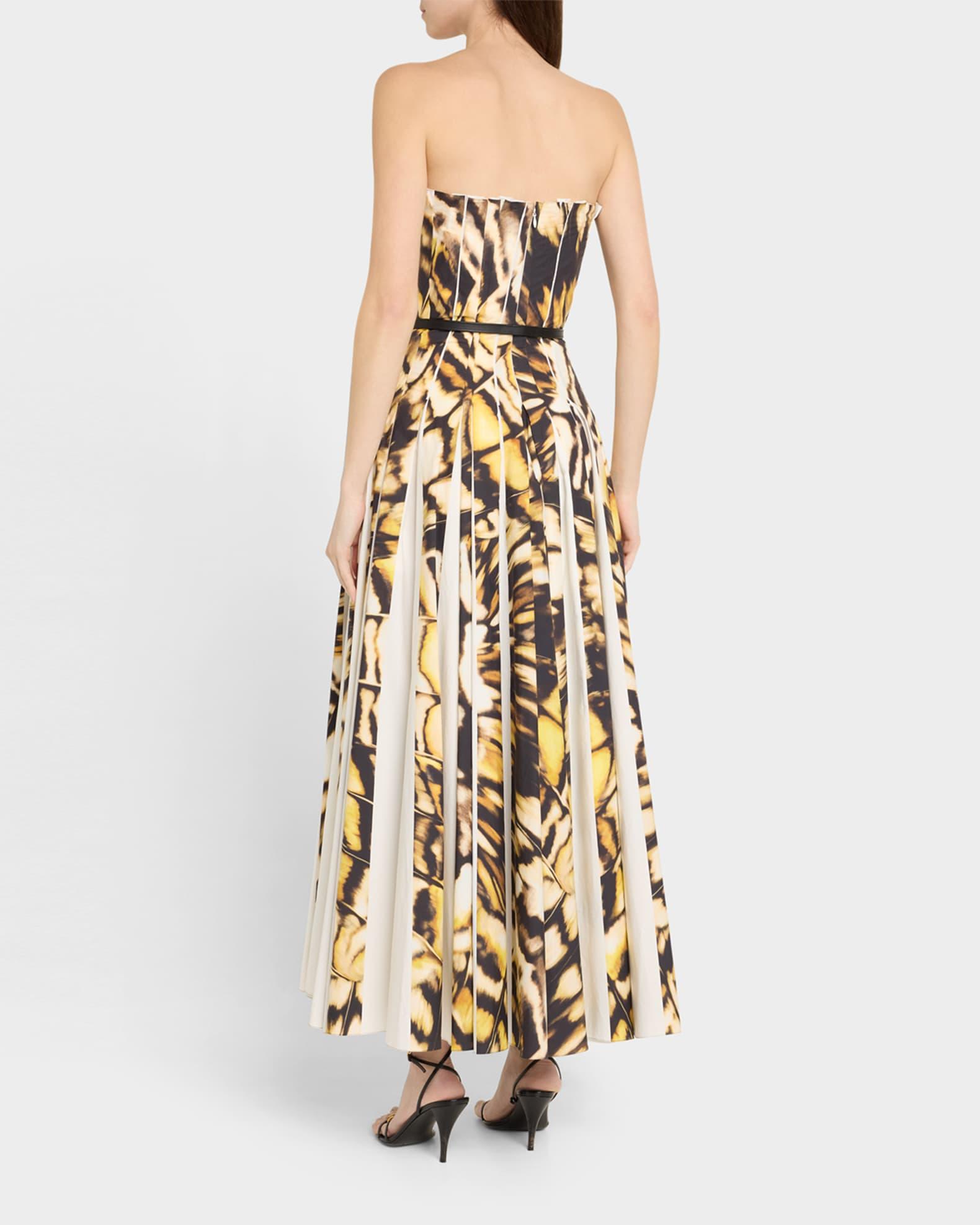 Strapless Pleated Butterfly Poplin Ankle Dress With Belt Product Image