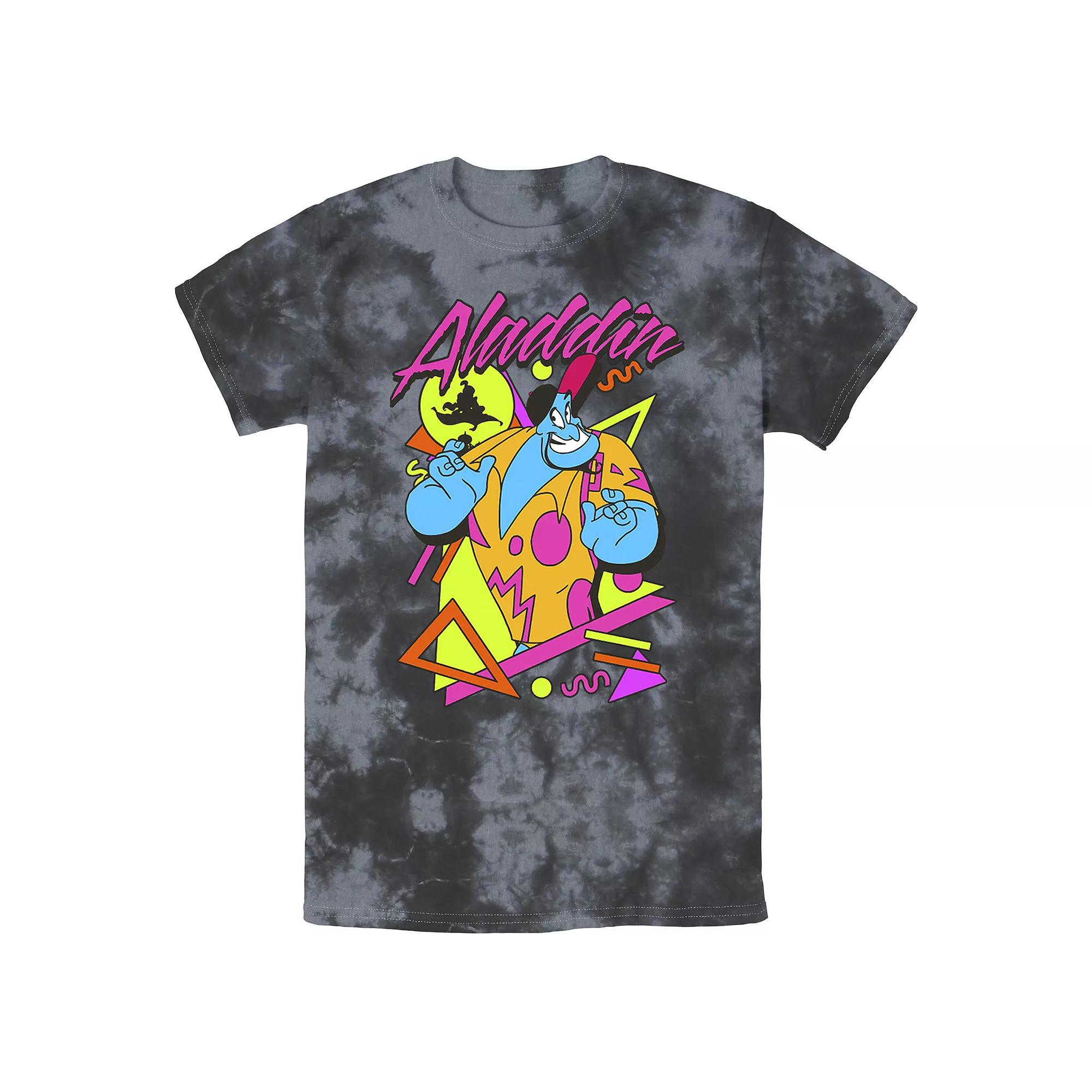 Men's Disney Aladdin Genie In A Shirt Retro Abstract Bomabrd Wash Tee, Size: Large, Black Grey Product Image