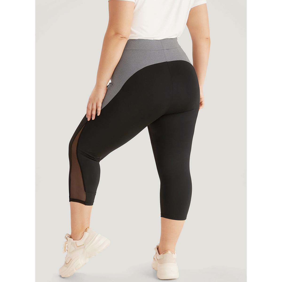 Plus Size Contrast Patchwork Mesh Skinny High Rise Leggings Women Black Casual High stretch Skinny High Rise Dailywear Leggings BloomChic 22-24/3X Product Image