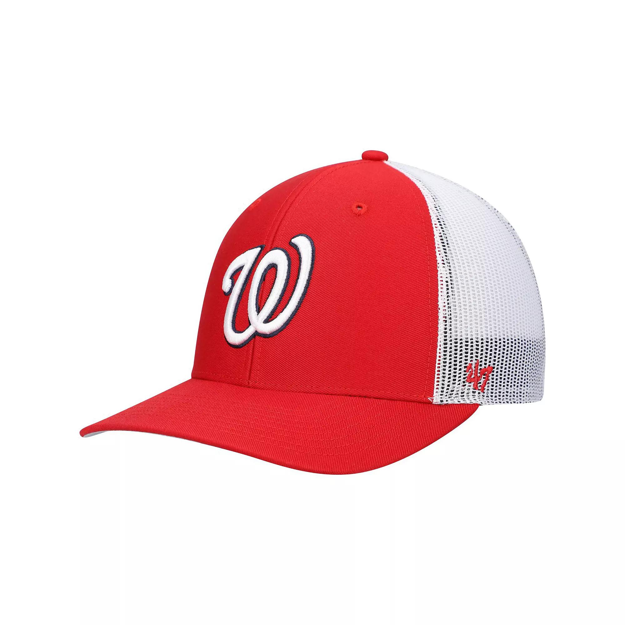 Men's '47 Red/White Washington Nationals Primary Logo Trucker Snapback Hat Product Image