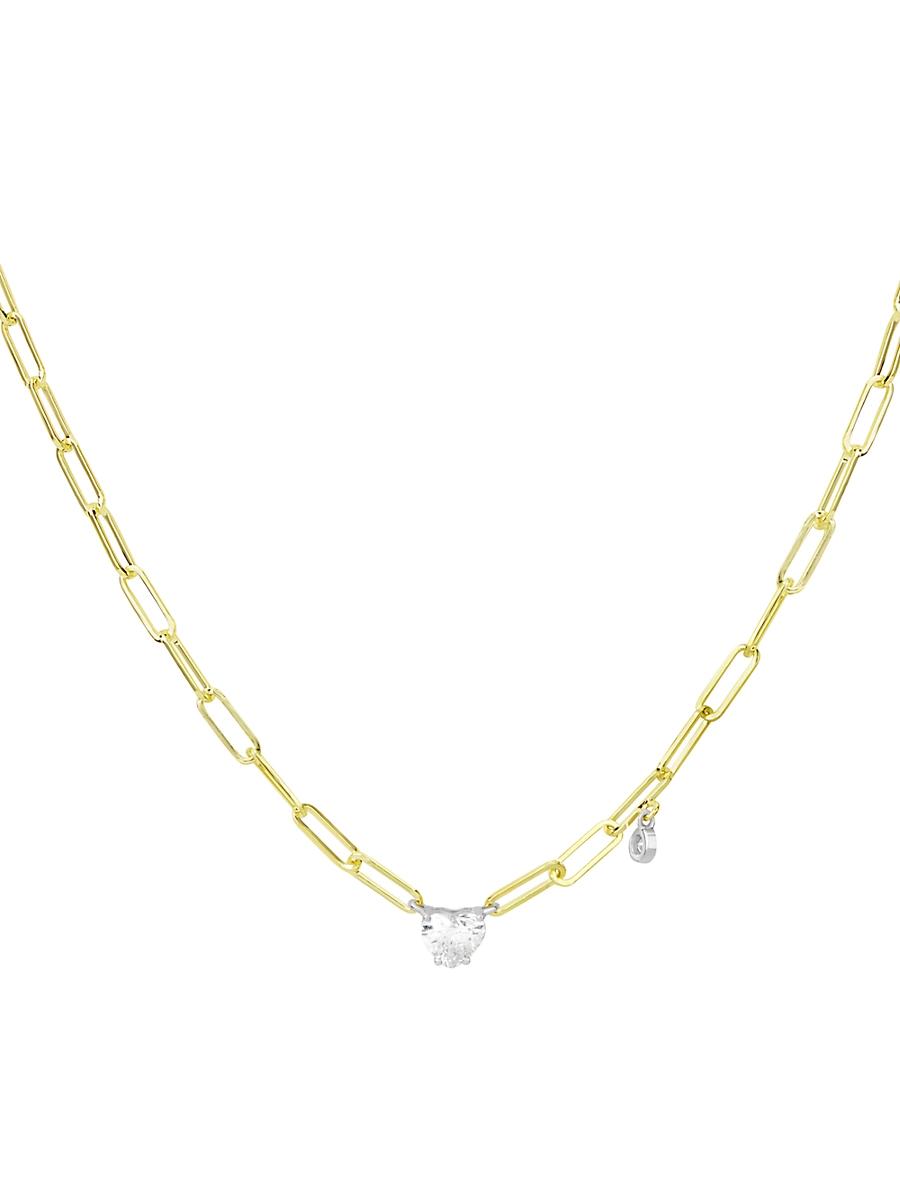 Womens 14K Yellow Gold & Diamond Paper Clip Necklace Product Image