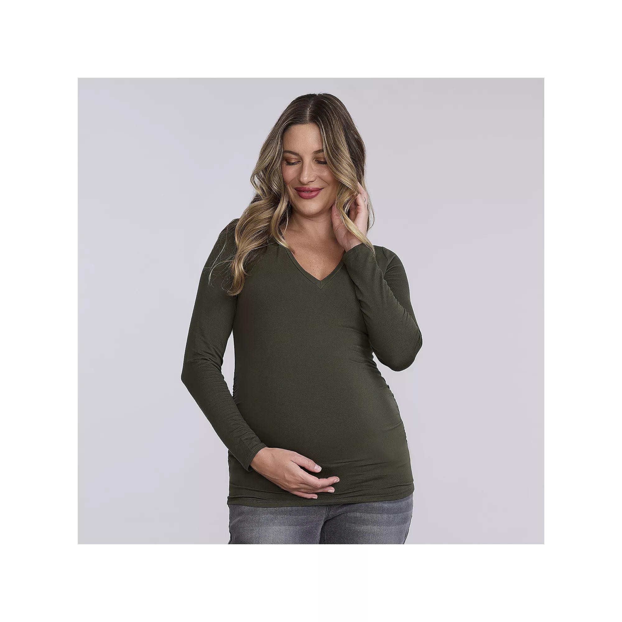 Maternity Motherhood® V-Neck Side Ruched Long Sleeve Tee, Women's,  Product Image