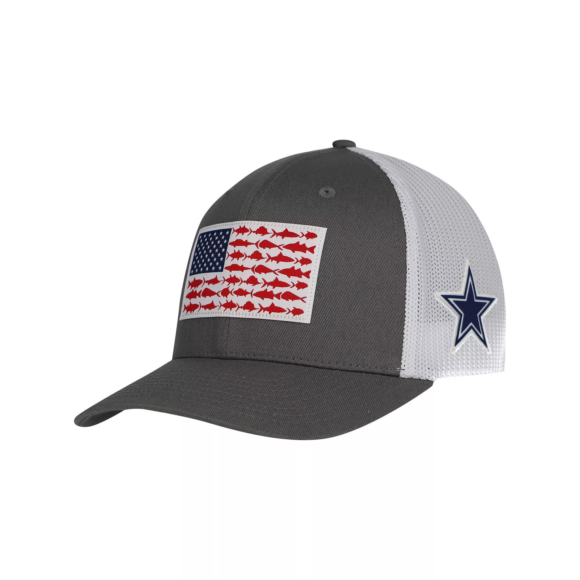 Men's Columbia Gray Dallas Cowboys PFG Fish Flag Flex Hat,  Product Image
