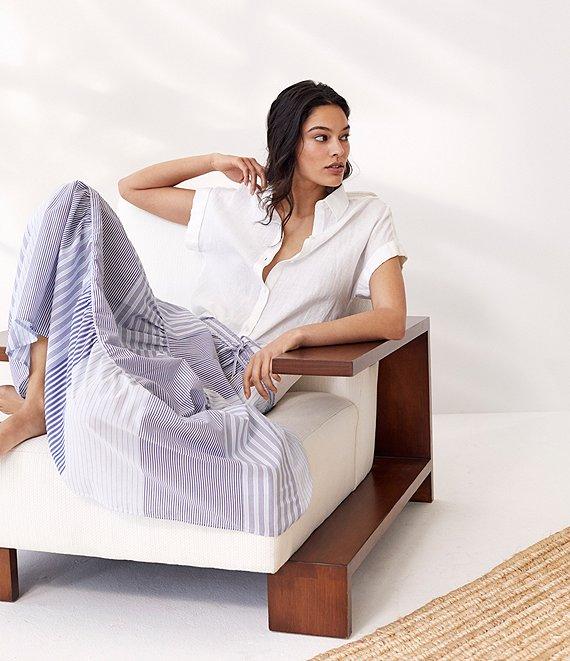 Lauren Ralph Lauren Linen Point Collar Short Dolman Sleeve Shirt Product Image