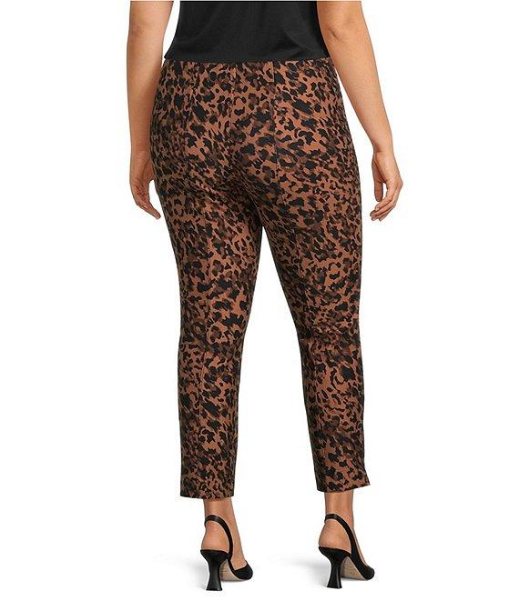 Slim Factor by Investments Plus Size Ponte Knit No-Waist Ankle Leopard Pants Product Image