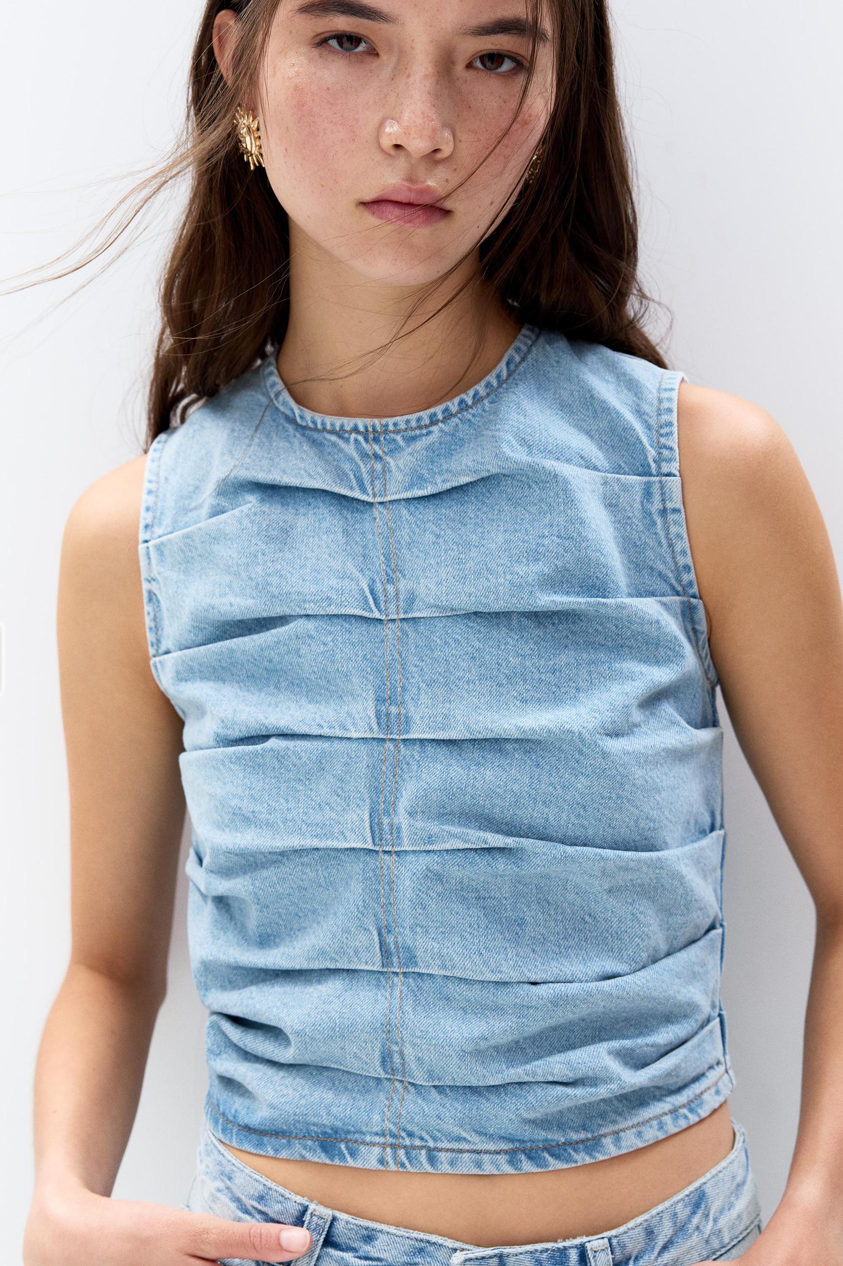 Gathered denim top Product Image