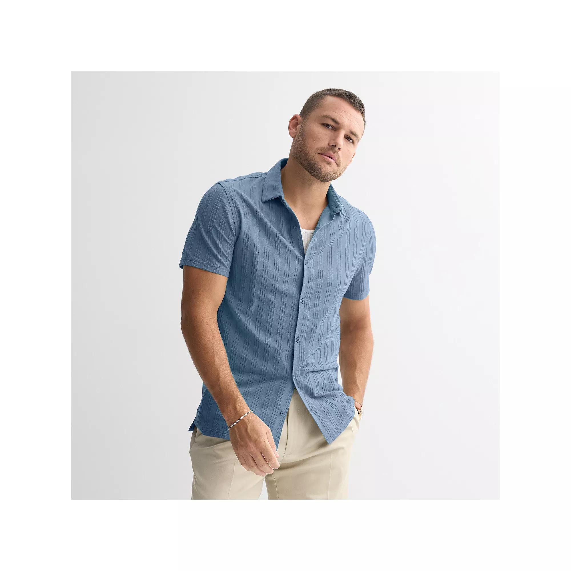 Men's Apt. 9® Knit Short Sleeve Button-Down Shirt,  Product Image