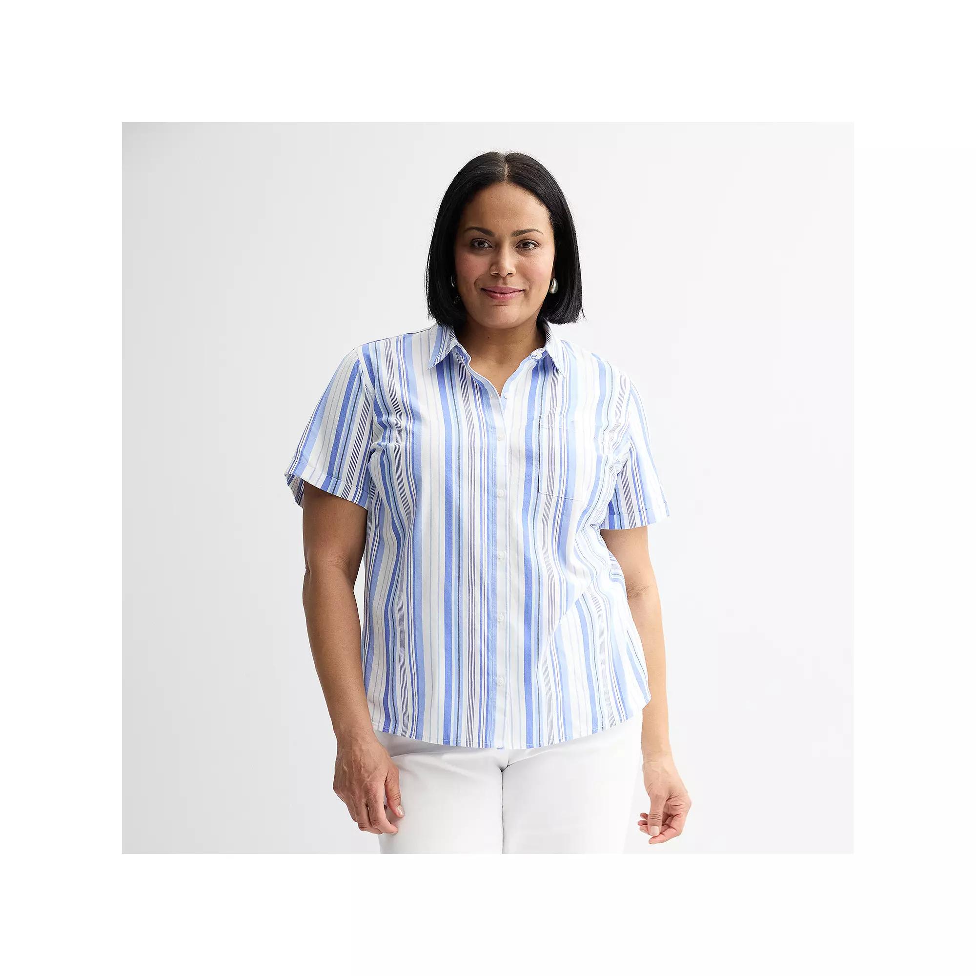 Plus Size Croft & Barrow® Camp Shirt, Women's, Size: 2XL, Blue Varied Stripe Product Image