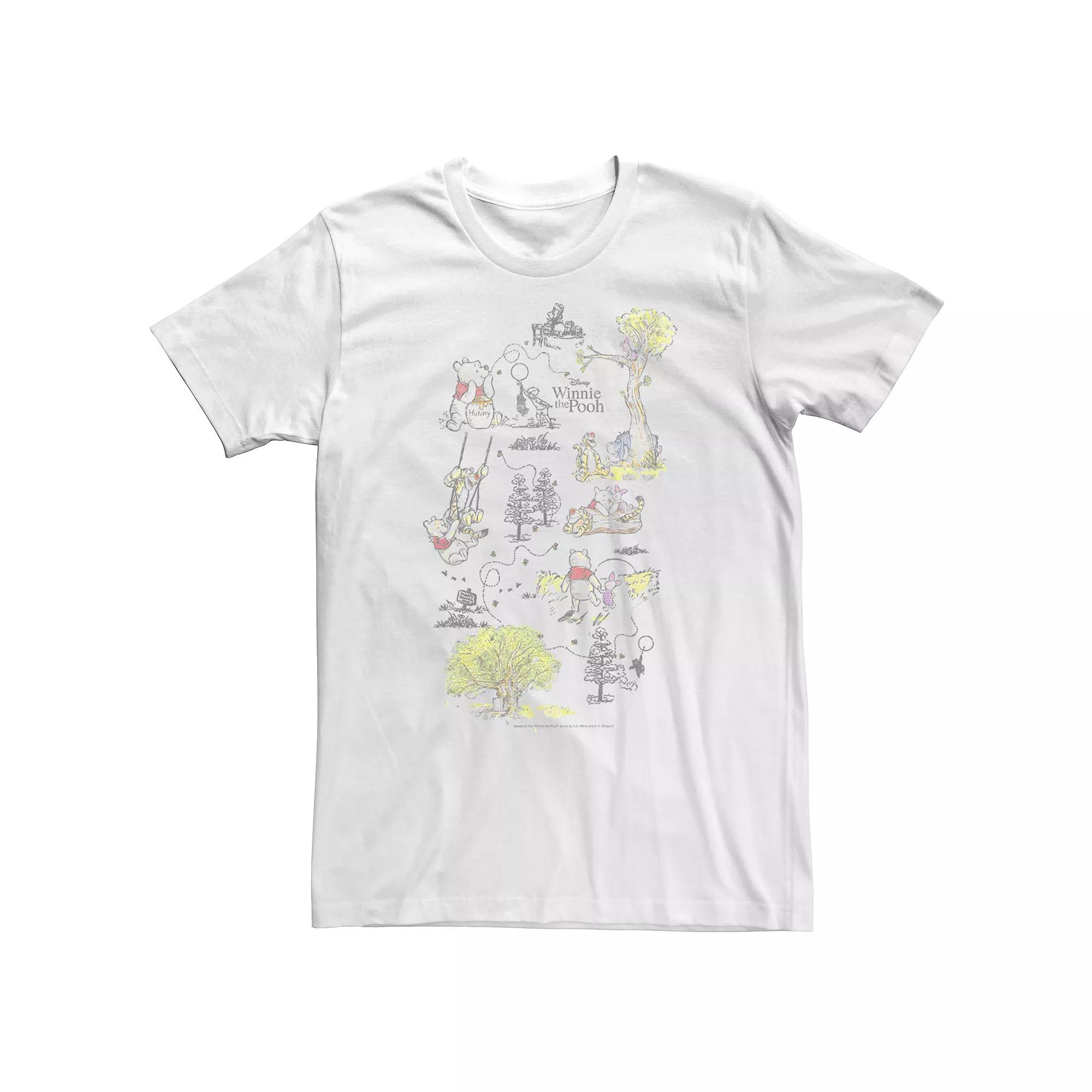 Big & Tall Disney Winnie The Pooh Group Shot Map Of 100 Acre Woods Tee, Men's,  Product Image