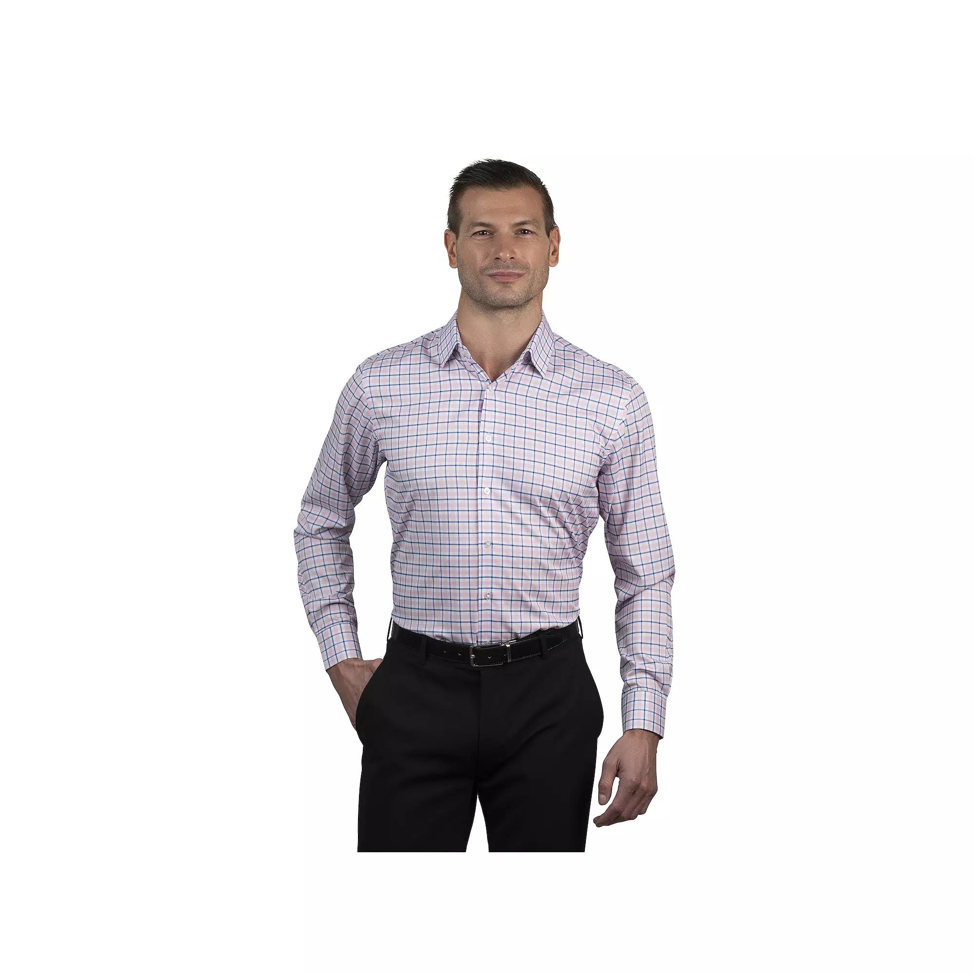 Men's Nautica Wrinkle Free Performance Slim-Fit Dress Shirt, Size: Medium-34/35, Pink Blue Plaid Product Image