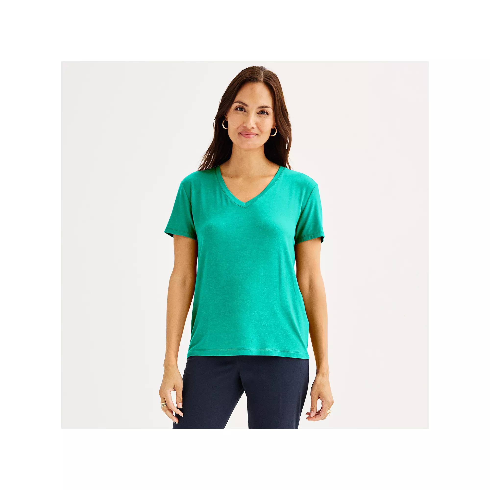 Petite Nine West Essential Short Sleeve V-Neck Tee, Women's, Size: Small Petite, Classic Blue Product Image