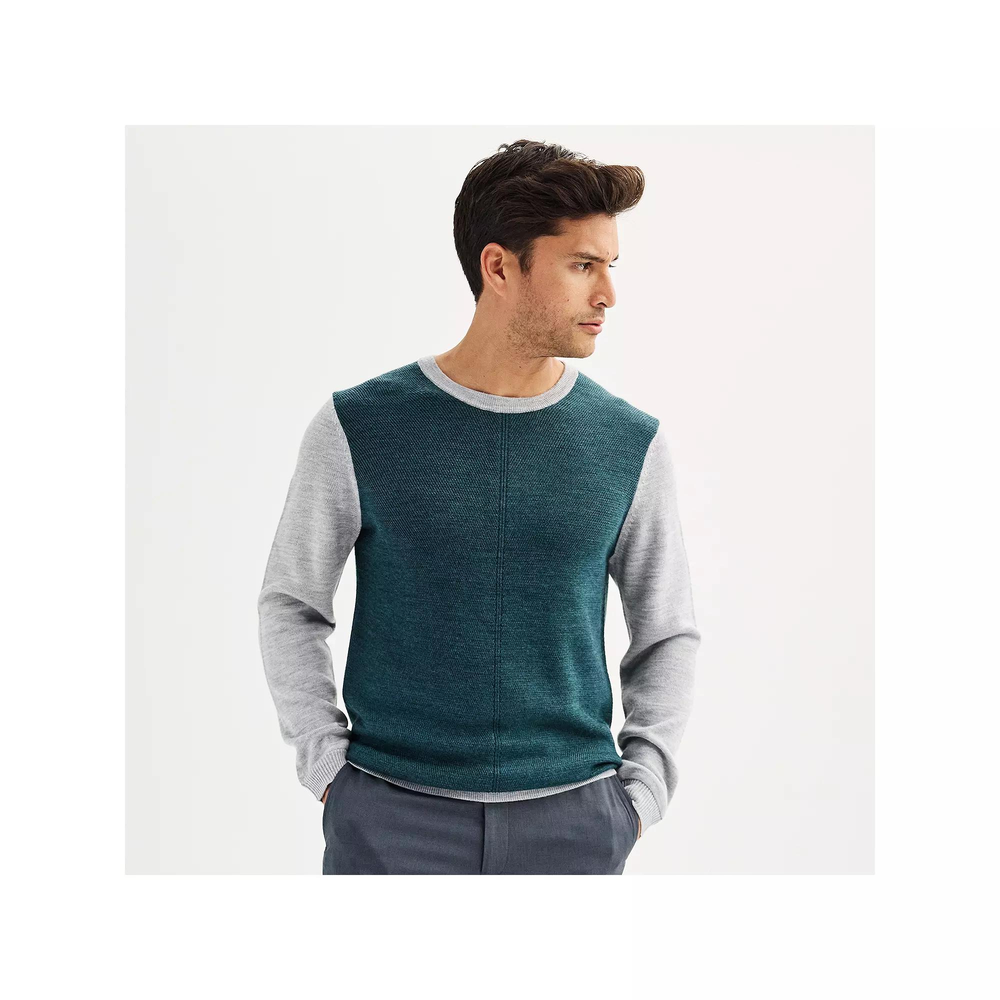 Men's Apt. 9® Merino Wool Textured Colorblock Sweater, Size: XXL, Blue Product Image