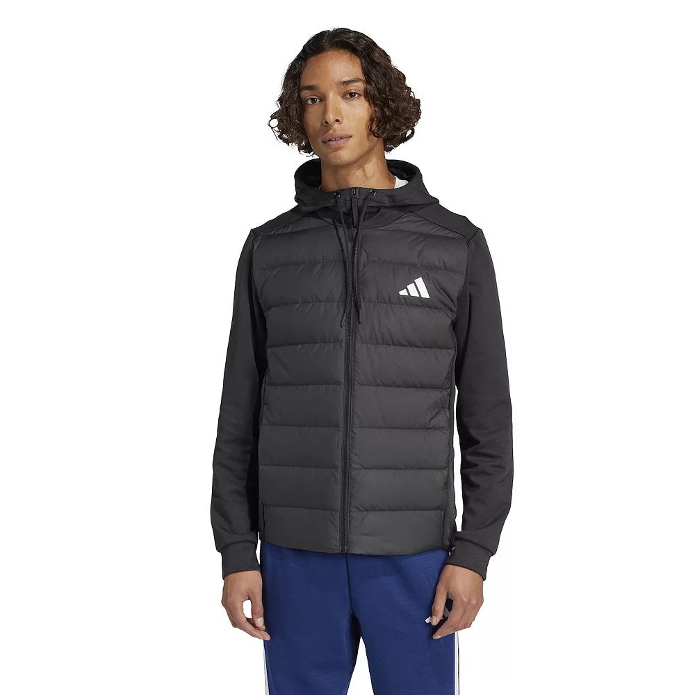 Men's adidas Essentials Down Hooded Sportswear Jacket, Size: XL, Black Product Image
