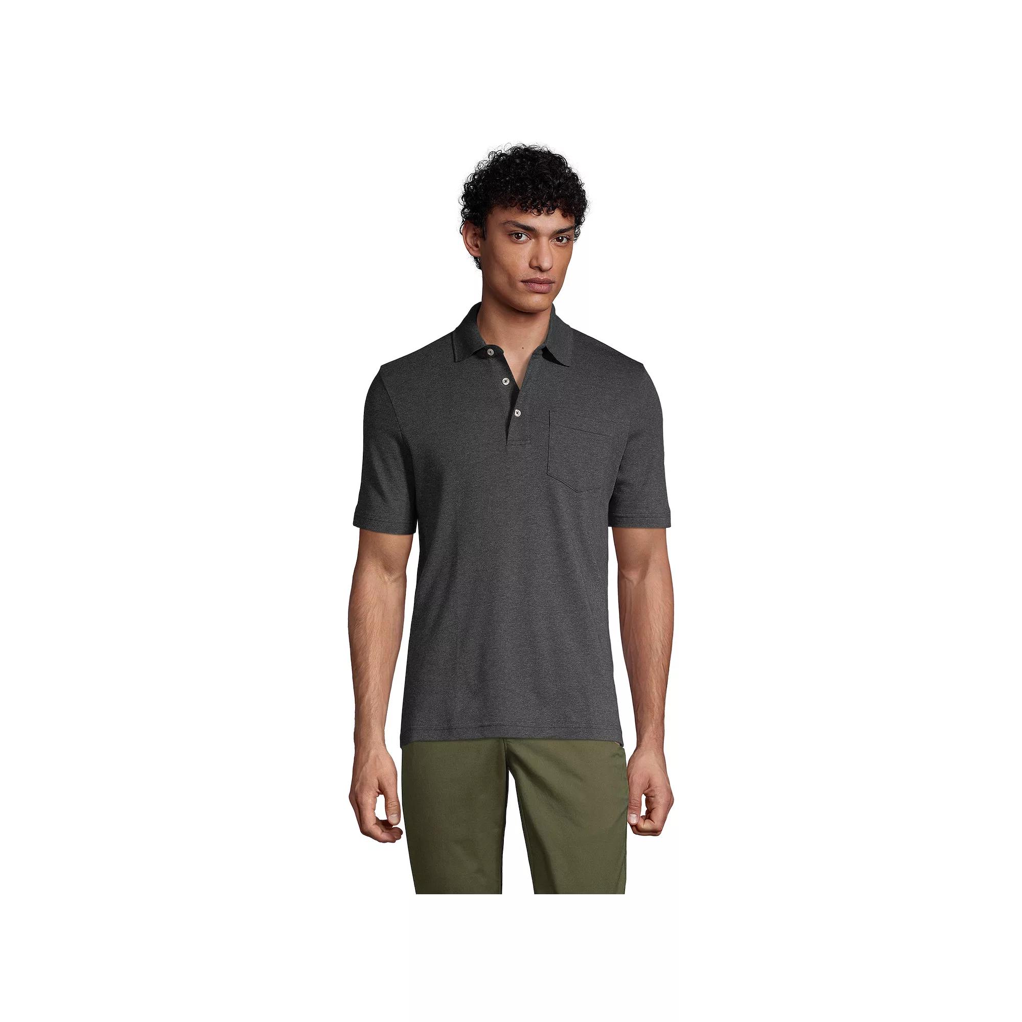 Big & Tall Lands' End Super Soft Classic-Fit Supima Pocket Polo, Men's, Size: 3XB, Dark Grey Heather Product Image